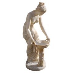 Lady in Solid Italian Art Nouveau Marble with Column and Fountain 1910
