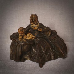 Lady in Terra Cotta and Silver-Plated Copper Italian Sculpture, 1940