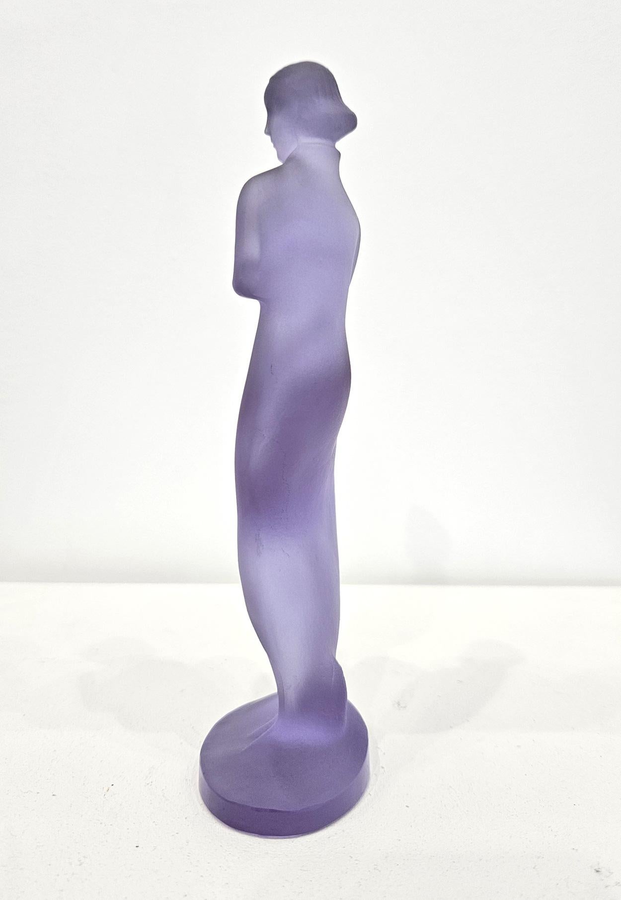 Molded ‘Lady In The Wind’ Art Deco Bohemian Glass Sculpture by Curt Schlevogt, c. 1937