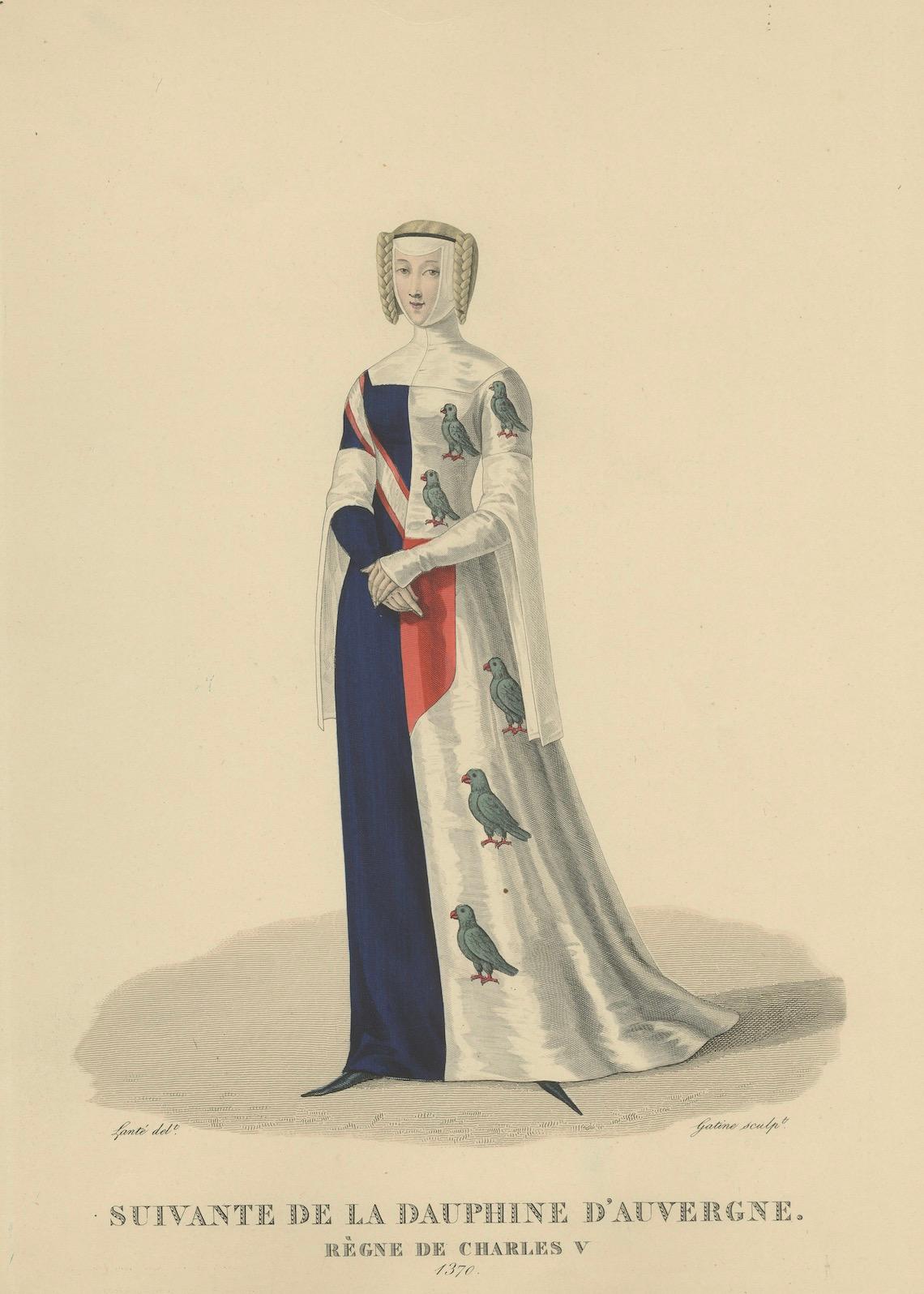 Kellnerin der Dauphine von Auvergne, 1370 - Handkolorierter Druck, 1900 im Zustand „Gut“ im Angebot in Langweer, NL
