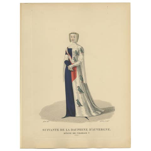 Lady-in-Waiting to the Dauphine of Auvergne, 1370 – Hand-Colored Print, 1900