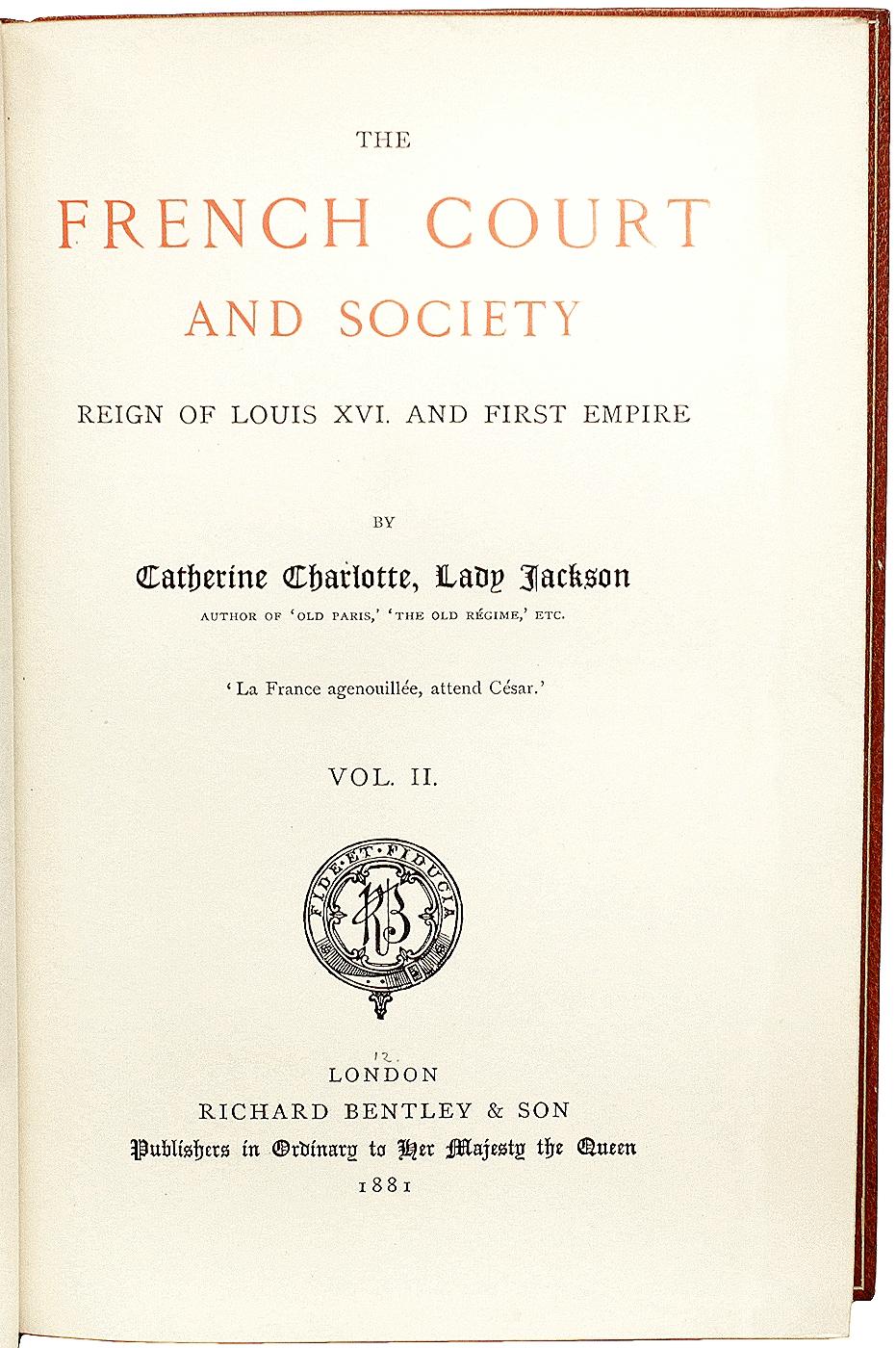 Leather Lady JACKSON. The French Court & Society. 2 VOLS. 1881 IN A FINE COSWAY BINDING For Sale