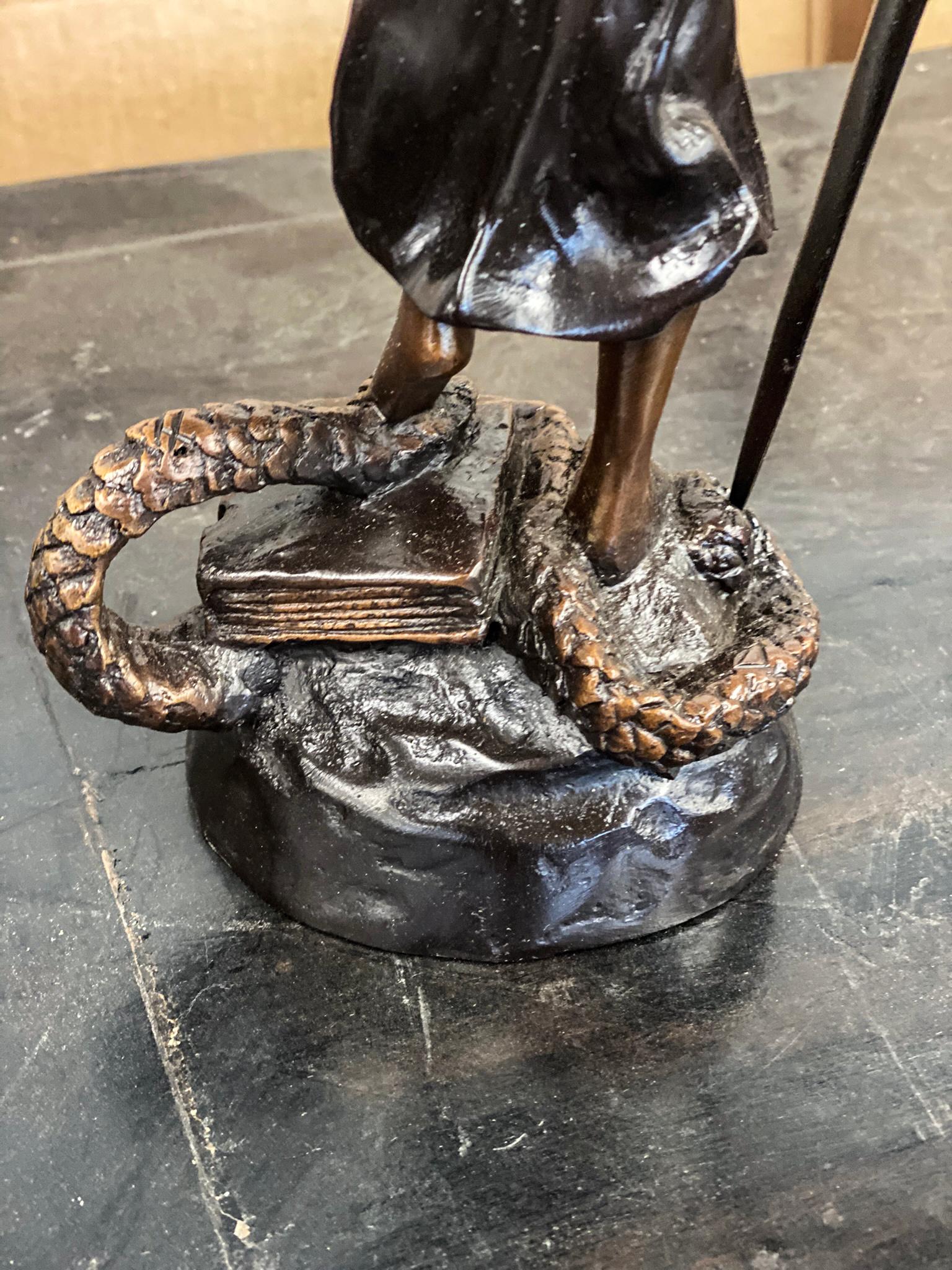 Hand-Crafted Bronze Tabletop Statue of Lady Justice For Sale