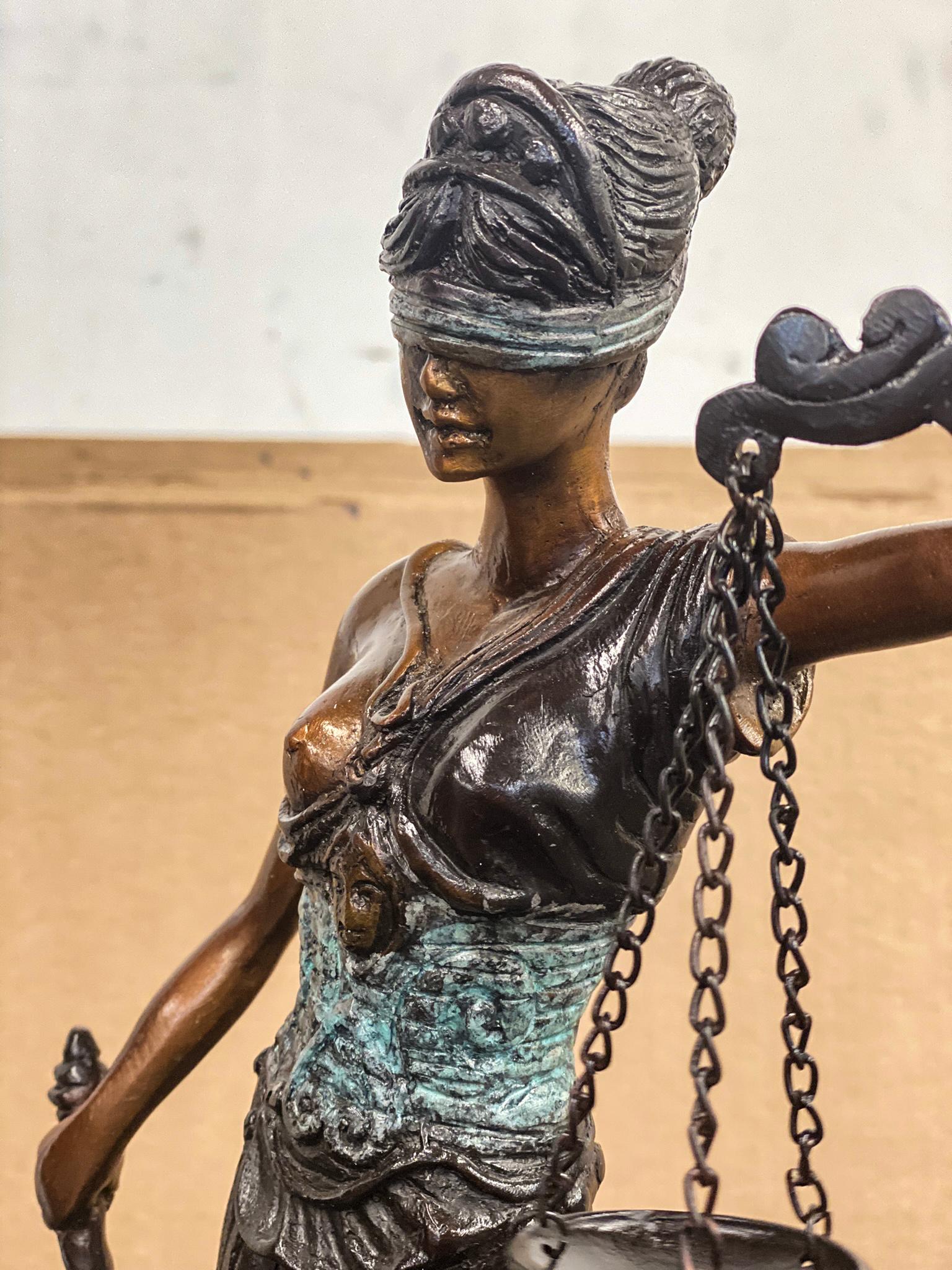 Bronze Tabletop Statue of Lady Justice For Sale 1
