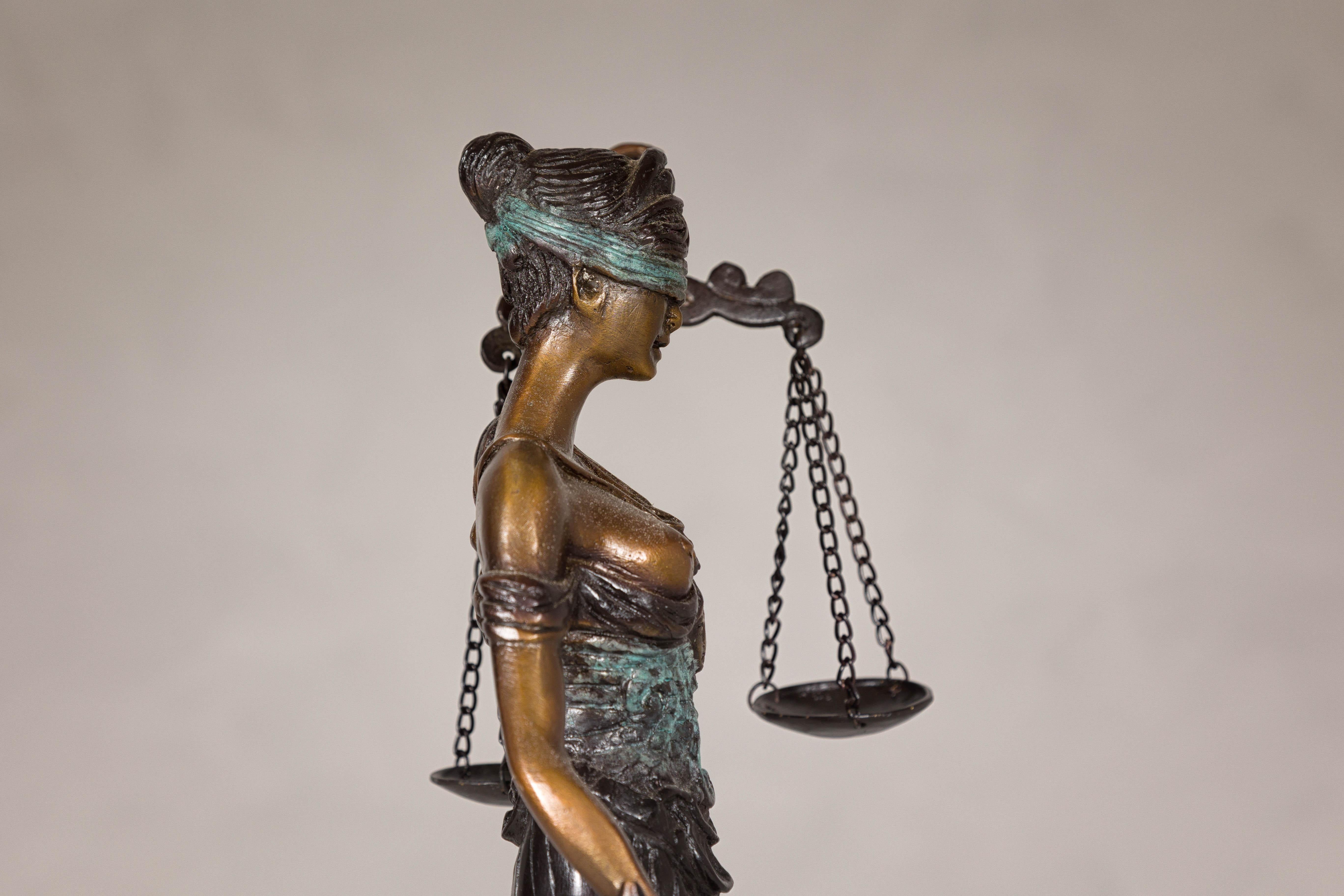 Bronze Lady Justice Tabletop Statuette For Sale 5