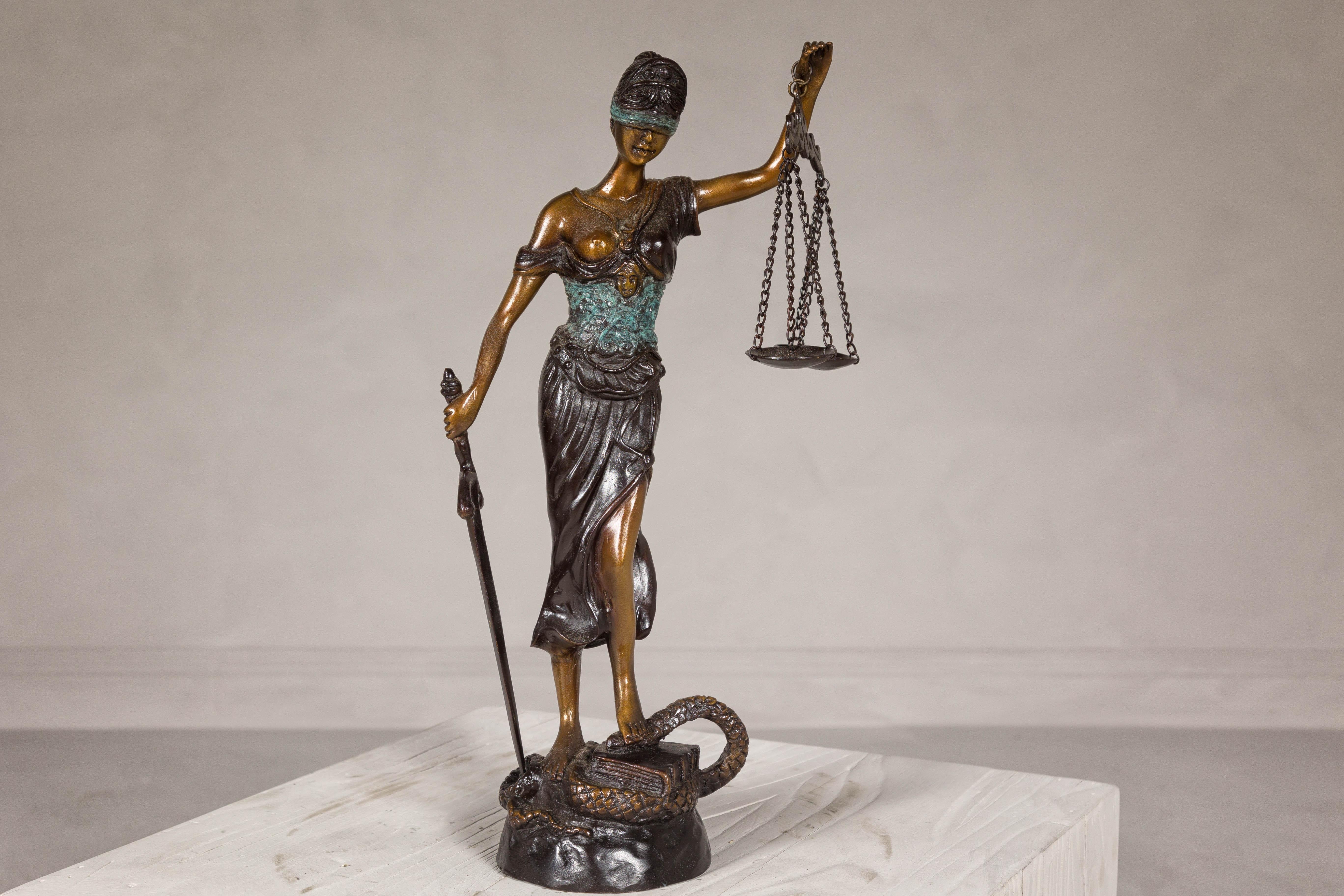 Bronze Lady Justice Tabletop Statuette For Sale 6
