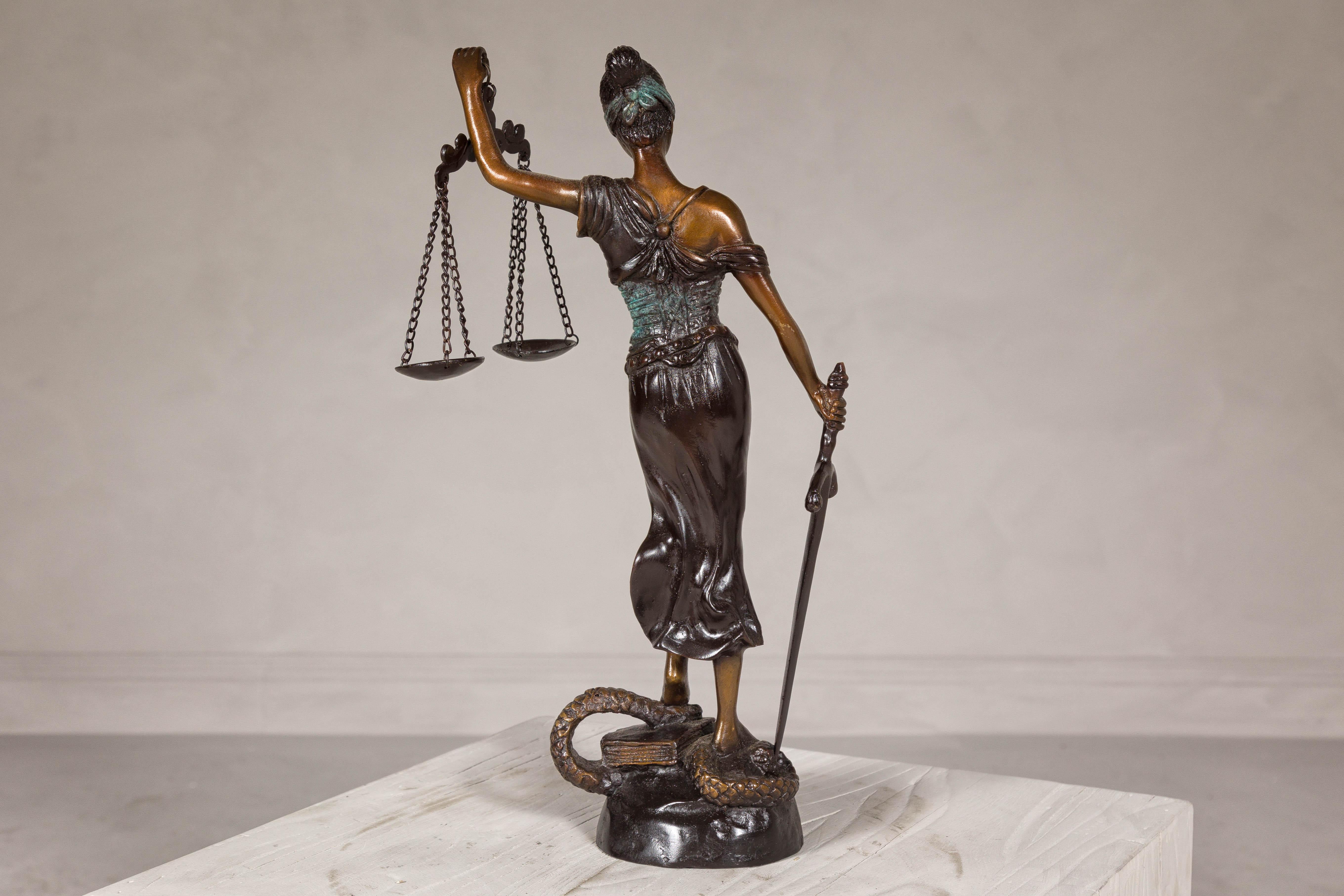 Bronze Lady Justice Tabletop Statuette For Sale 9