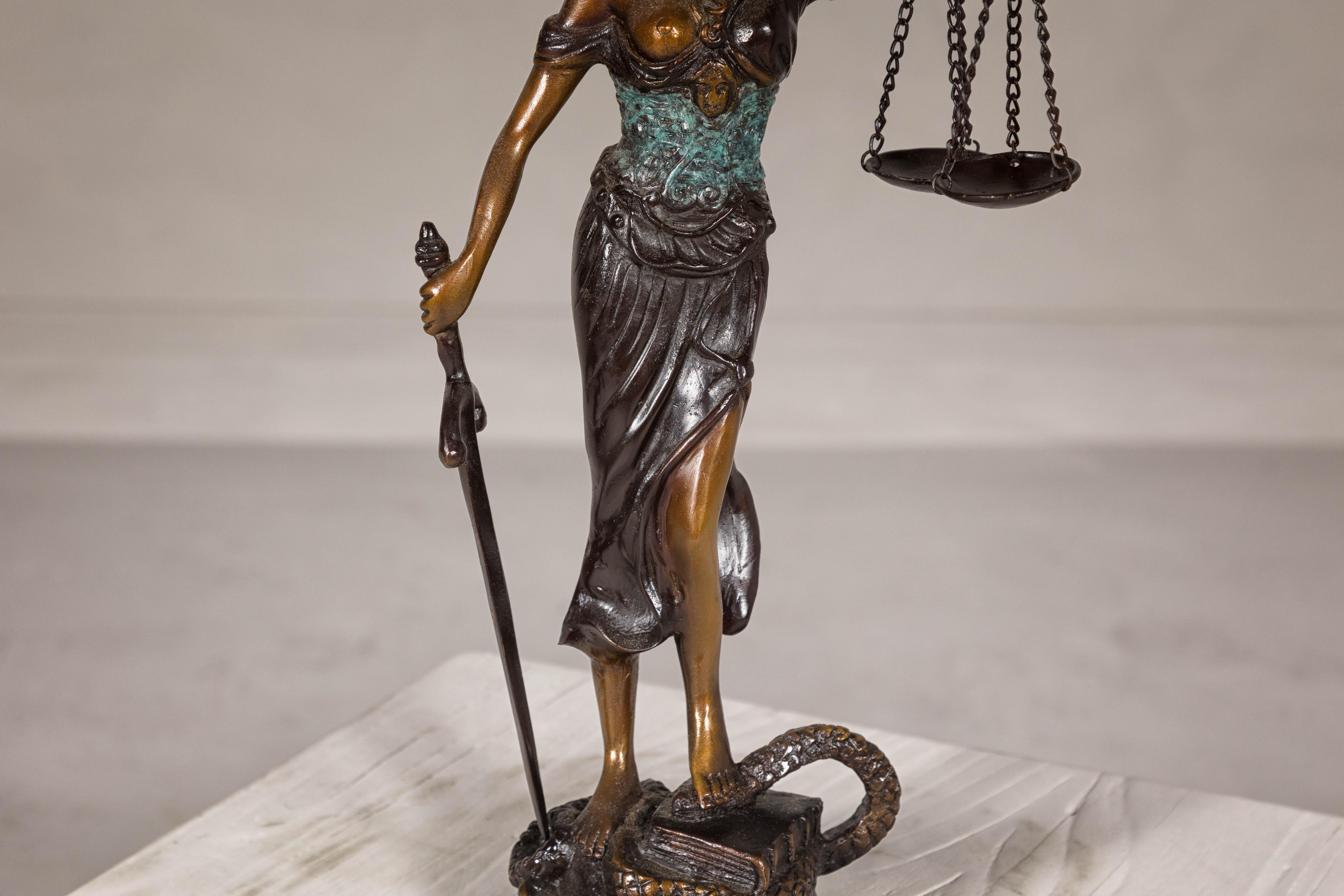 Bronze Lady Justice Tabletop Statuette In New Condition For Sale In Yonkers, NY