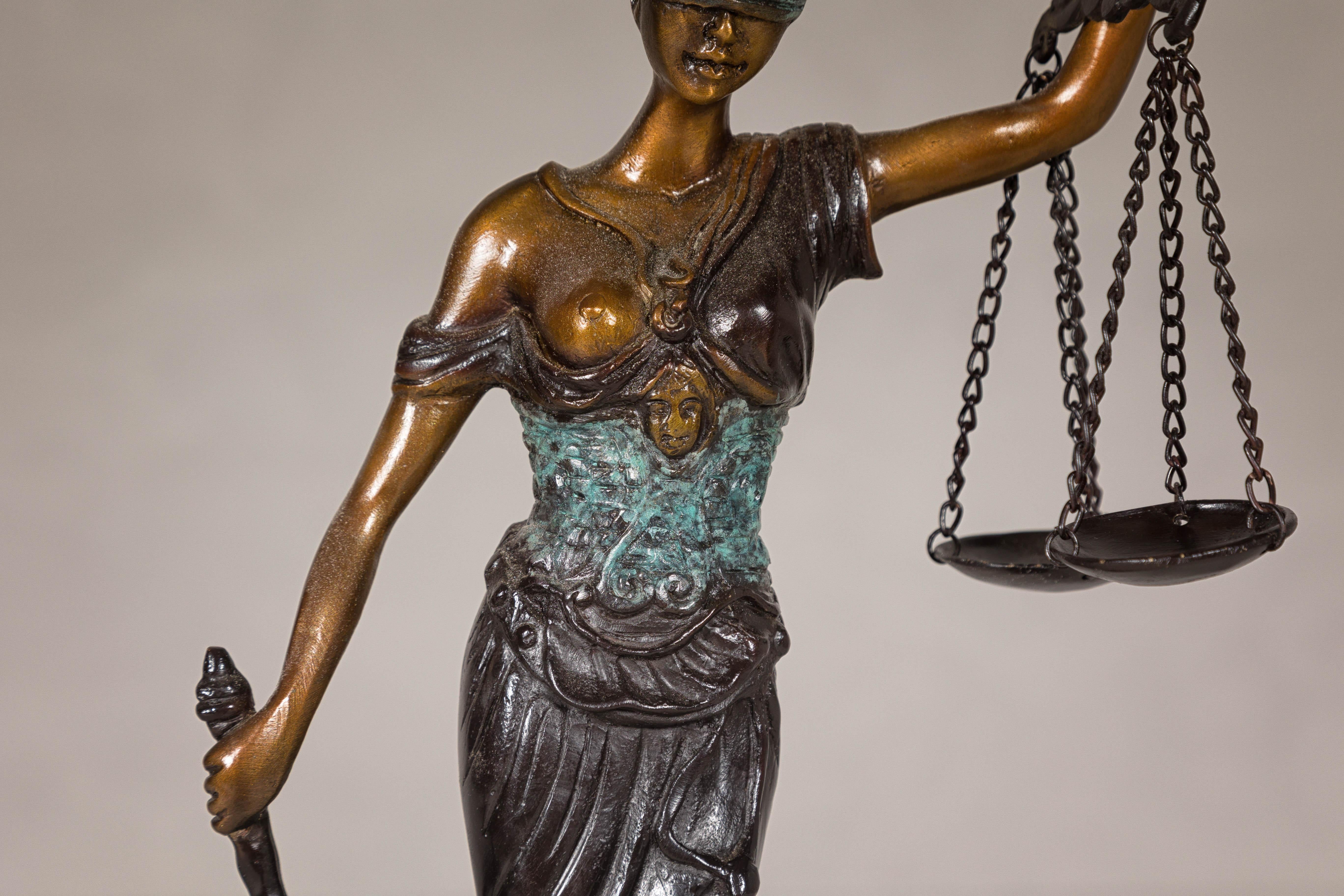 Bronze Lady Justice Tabletop Statuette For Sale 3