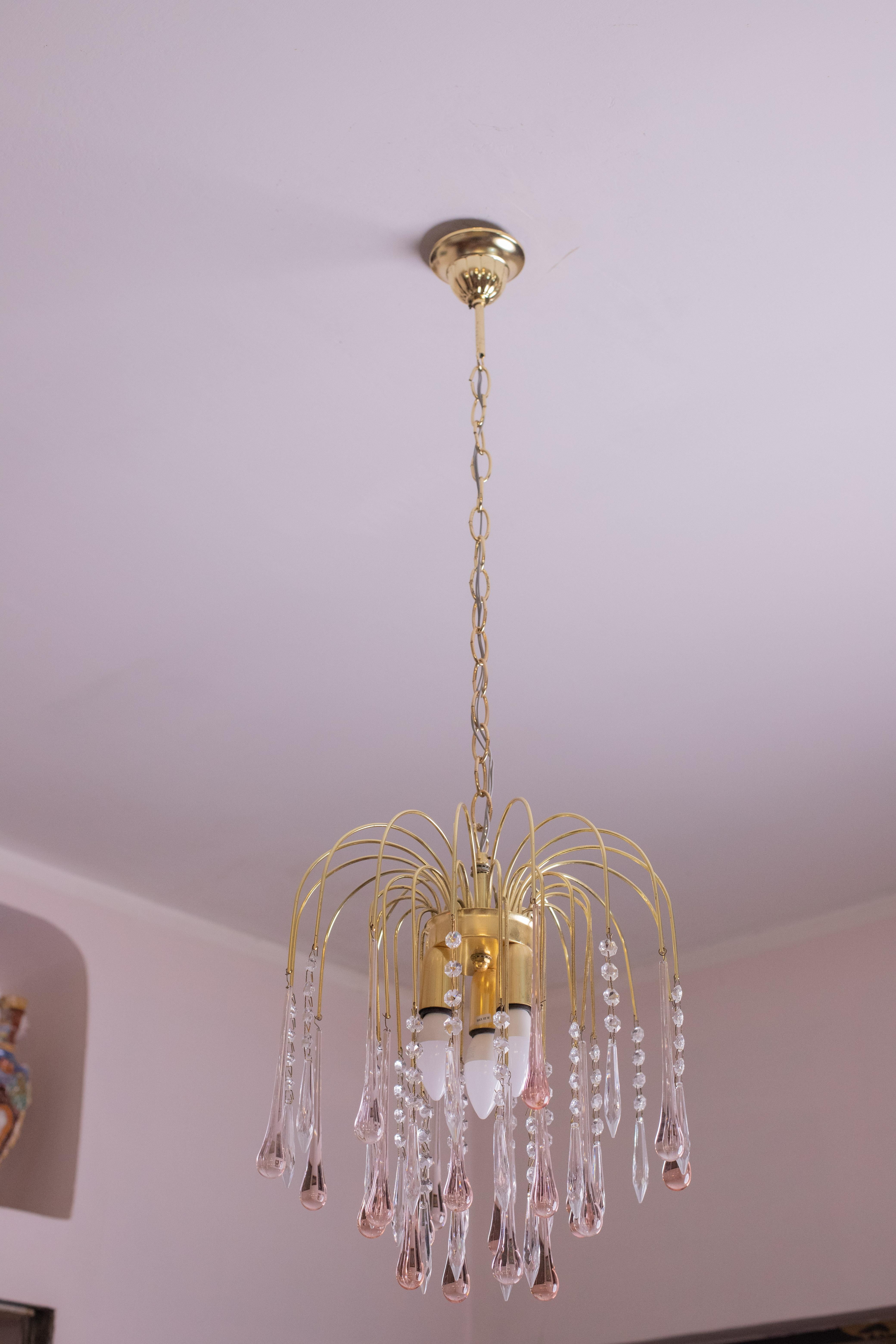Lady Laly, lampadario di Murano a gocce rosa, anni '70 In condizioni buone in vendita a Roma, IT