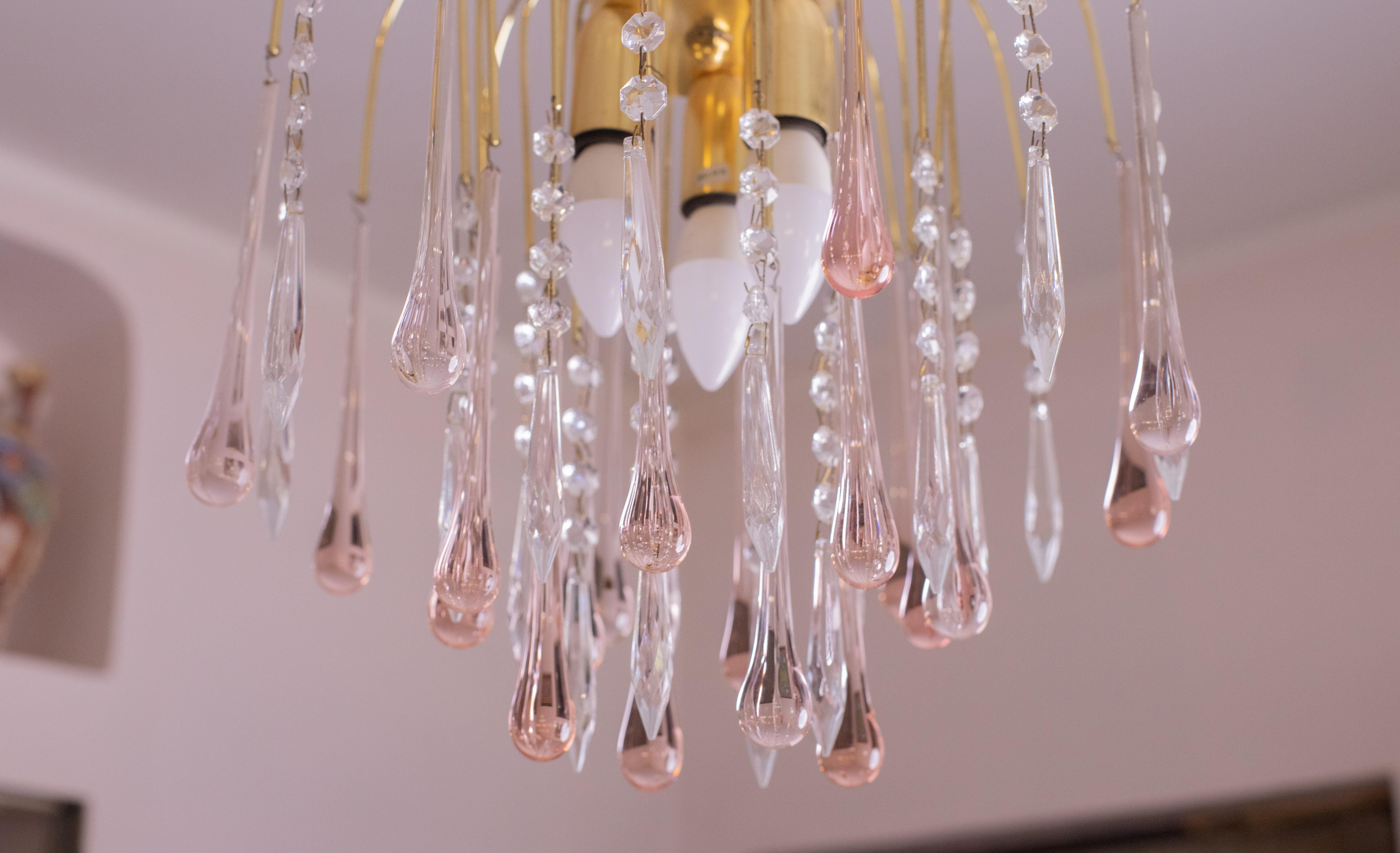Lady Laly, Pink Drops Murano Chandelier, 1970s For Sale 4