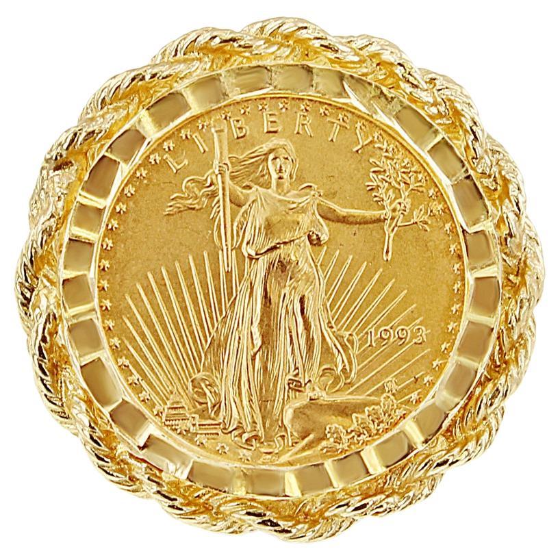 Lady Liberty Coin Ring w/ Diamond Cut & Rope Bezel 14k Yellow Gold