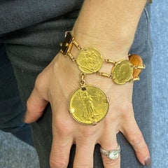 Lady Liberty Gold Coin English Sovereign Gold Coin 18 Karat Gold Link Bracelet