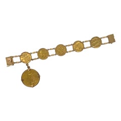 Lady Liberty Gold Coin English Sovereign Gold Coin 18 Karat Gold Link Bracelet