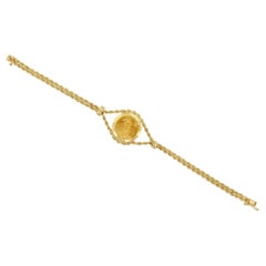 Lady Liberty US Coin Bracelet with Fluted Bezel on Rope Chain 14k Yellow Gold