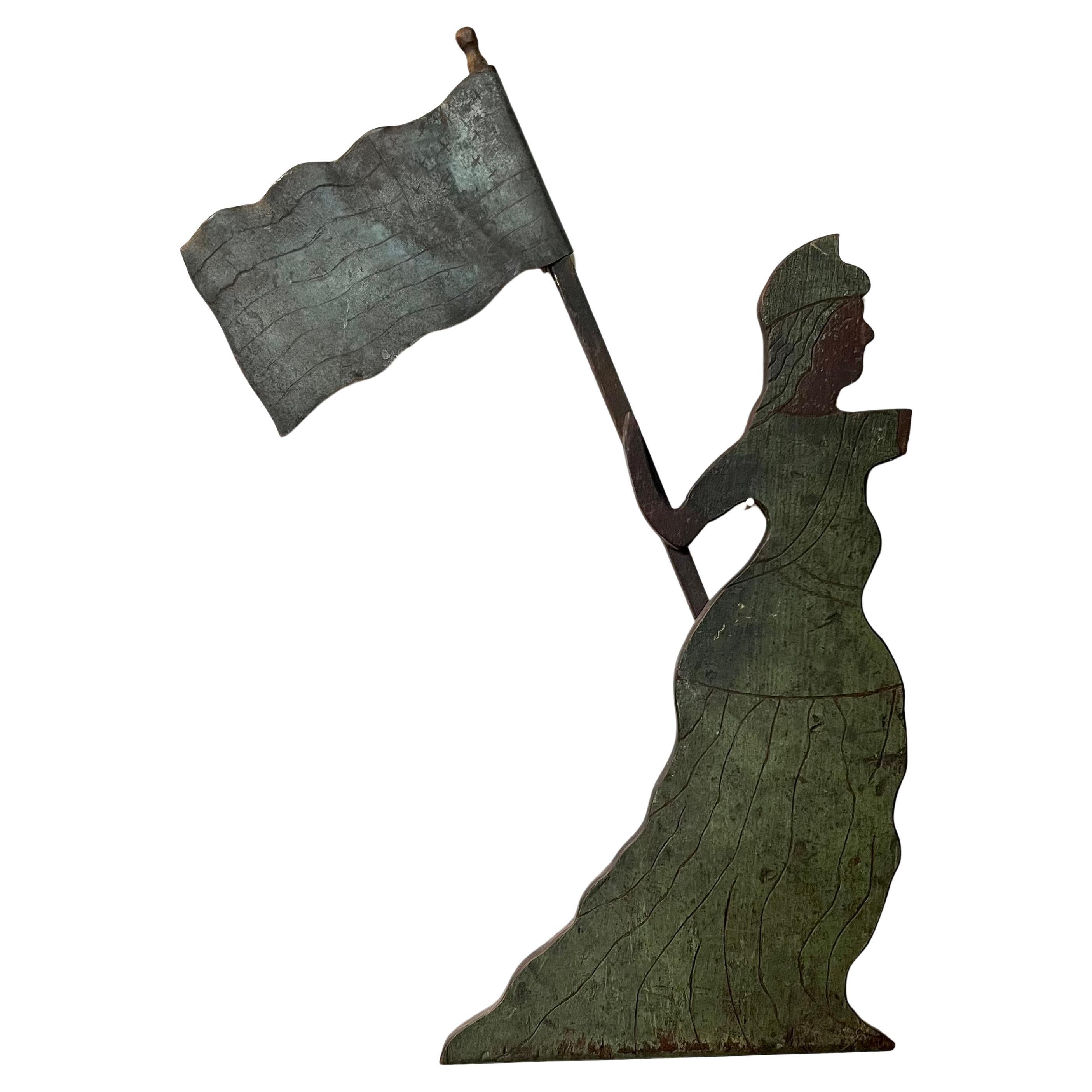 Lady Liberty Weathervane American Flag Wood and Tin 