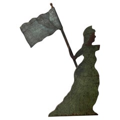 Antique Lady Liberty Weathervane American Flag Wood and Tin 