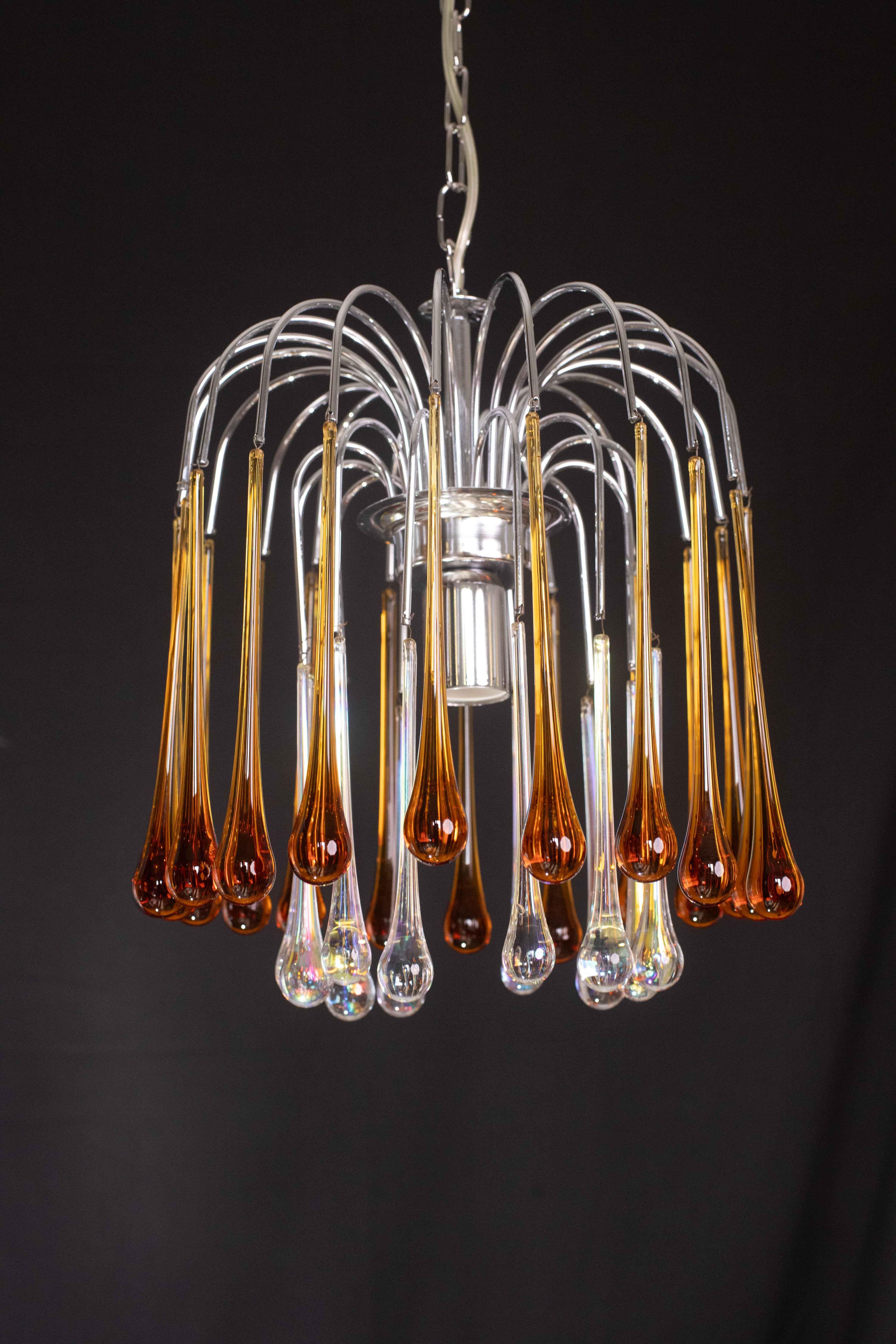 Lampadario Lady Lucy Murano Ambra e gocce iridescenti, anni '80 in vendita 5