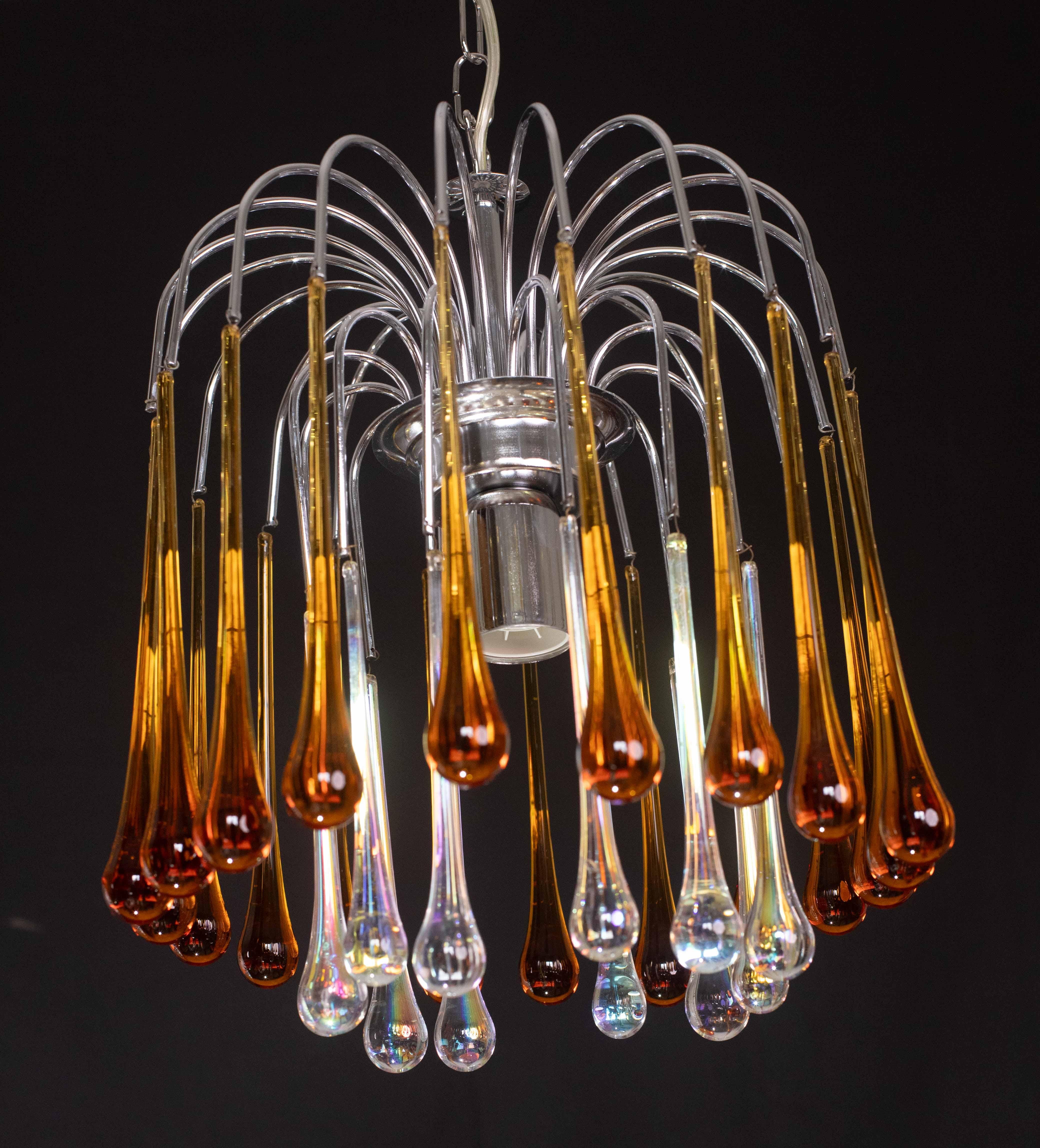 Lampadario Lady Lucy Murano Ambra e gocce iridescenti, anni '80 in vendita 6
