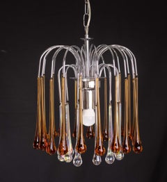 Lady Lucy Murano Chandelier Amber and Iridiscent Drops, 1980s