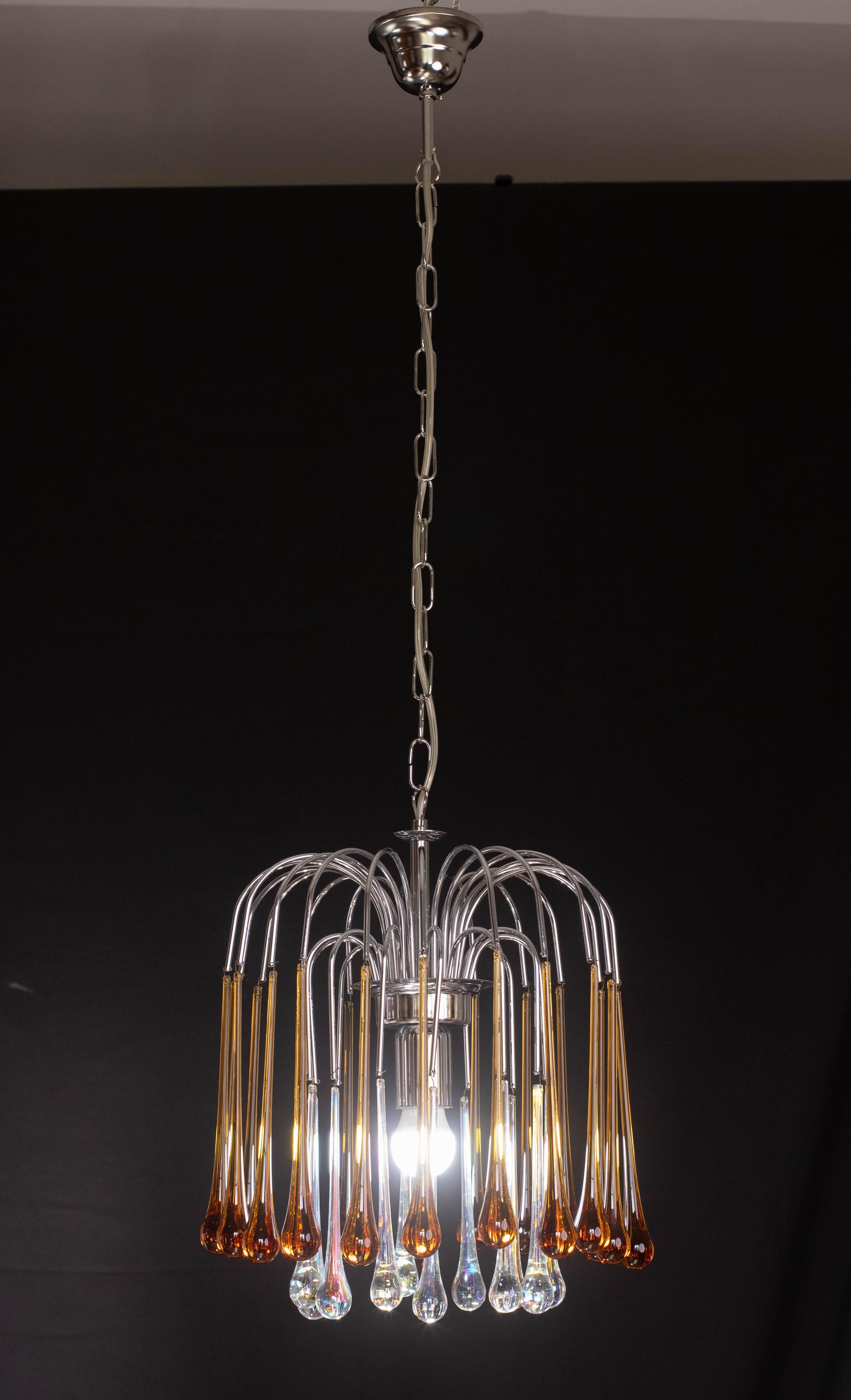 Lampadario Lady Lucy Murano Ambra e gocce iridescenti, anni '80 In condizioni buone in vendita a Roma, IT