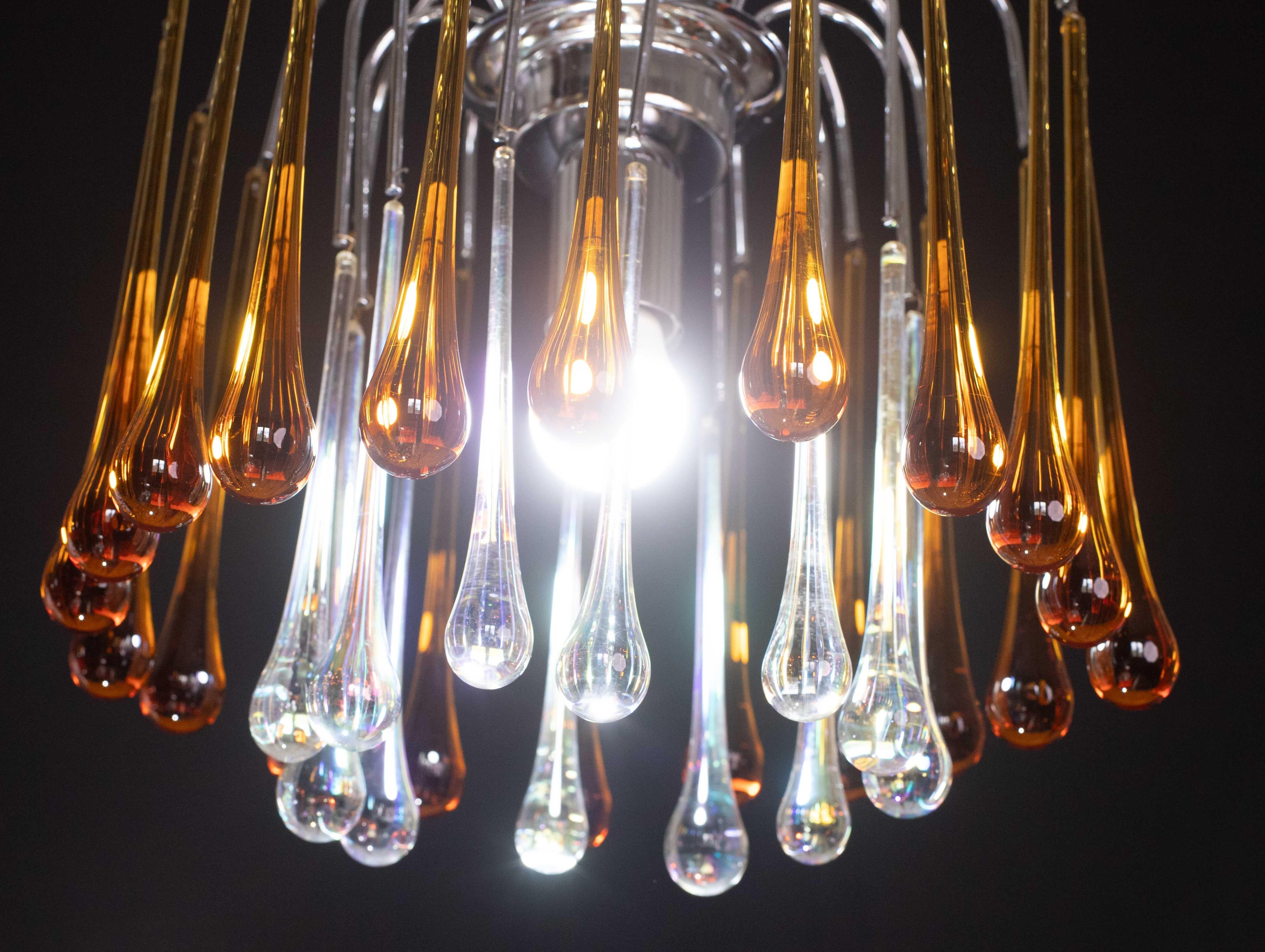 Lampadario Lady Lucy Murano Ambra e gocce iridescenti, anni '80 in vendita 1