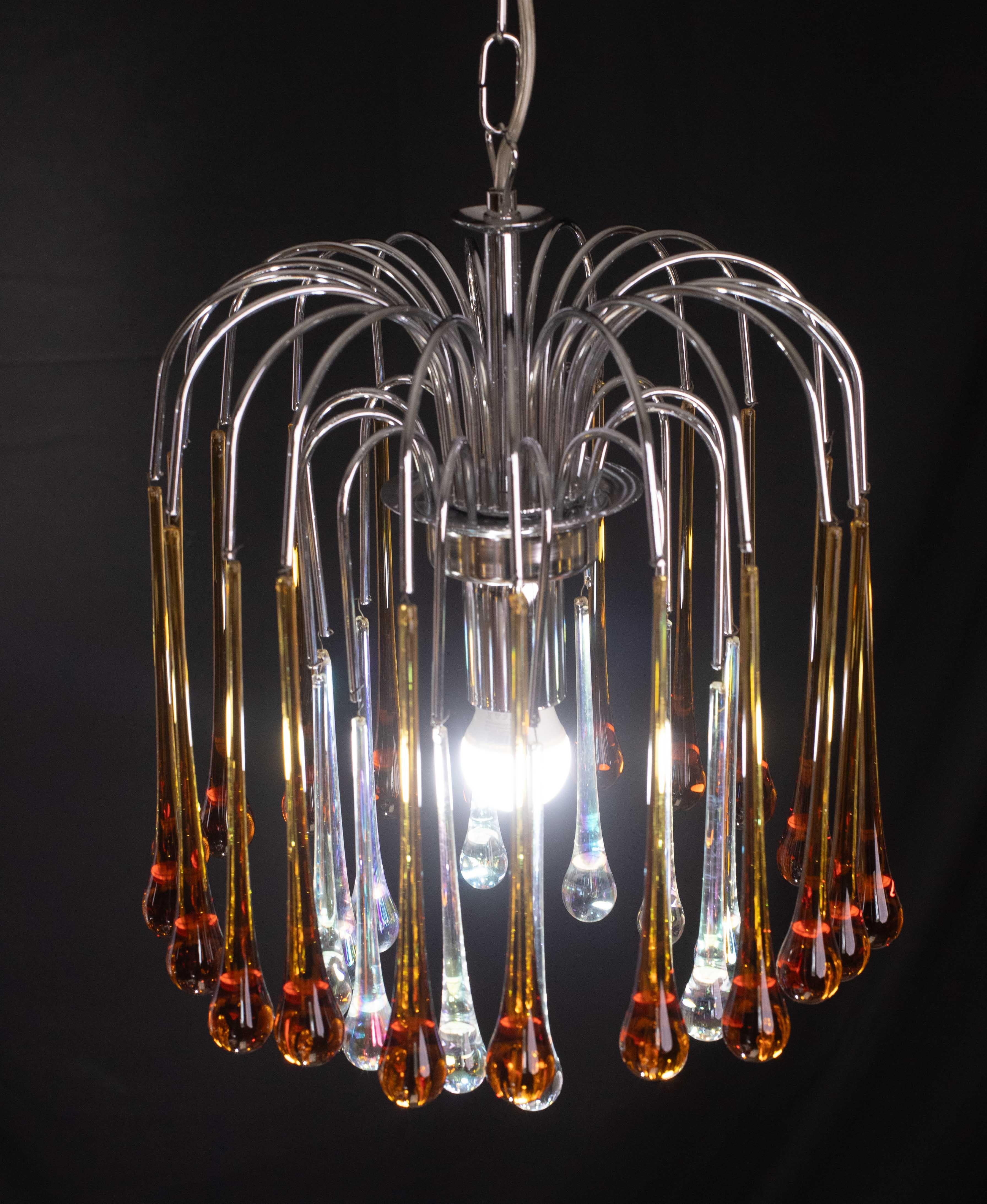 Lampadario Lady Lucy Murano Ambra e gocce iridescenti, anni '80 in vendita 2