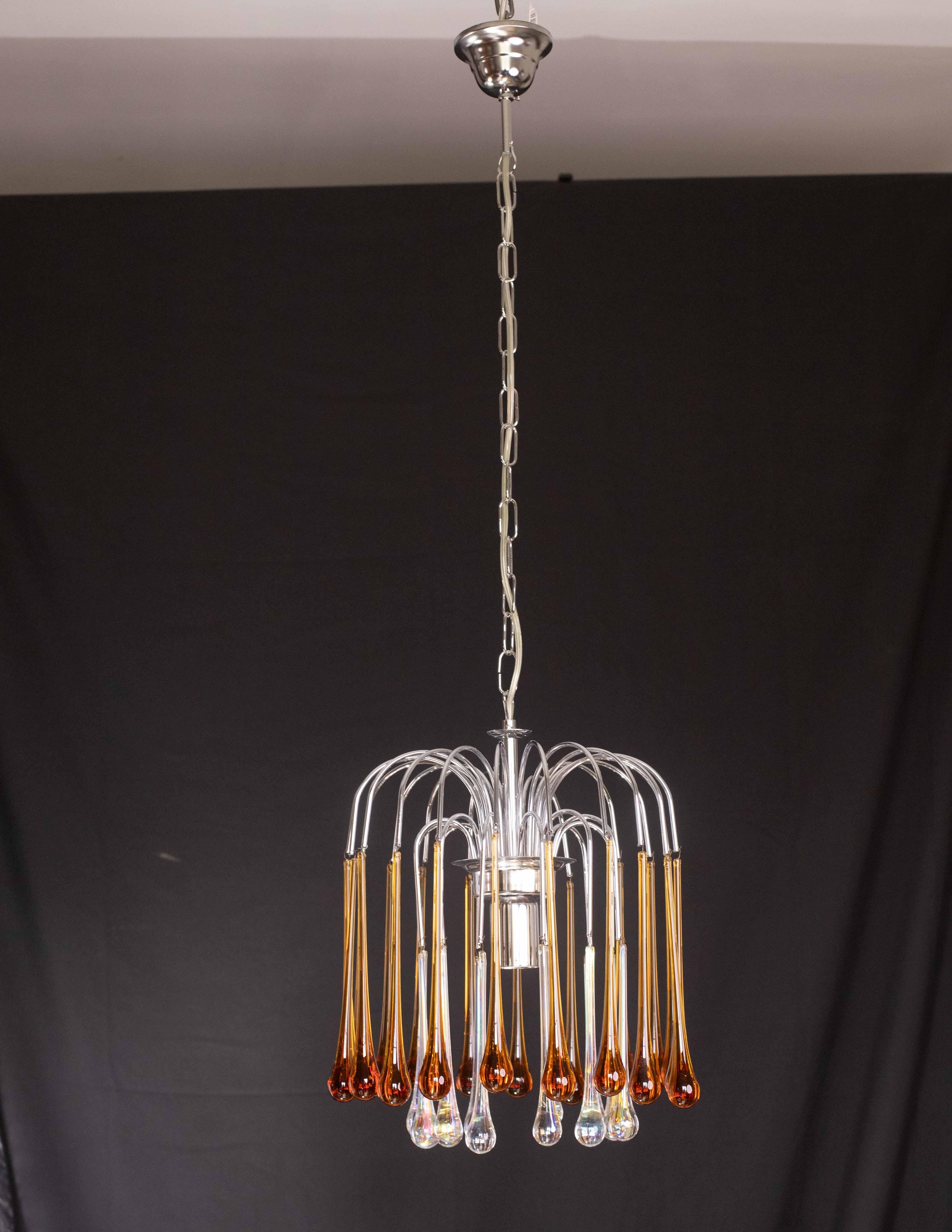 Lampadario Lady Lucy Murano Ambra e gocce iridescenti, anni '80 in vendita 4