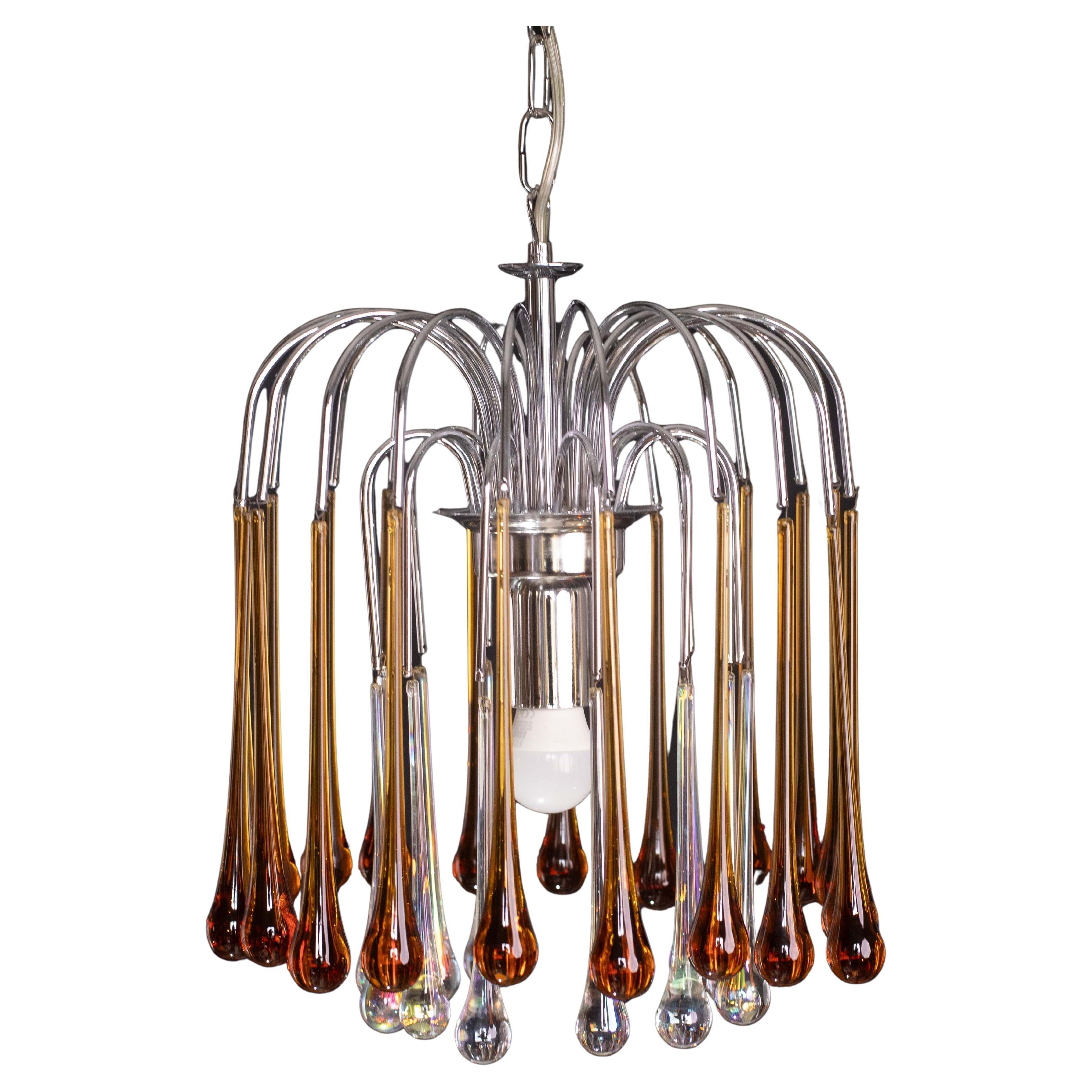 Lady Lucy Murano Chandelier Amber and Iridiscent Drops, 1980s