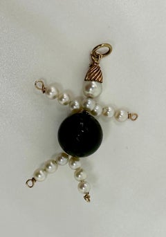 Lady Man Pendant Charm Necklace Black Onyx Pearl 14 Karat Gold Antique Retro