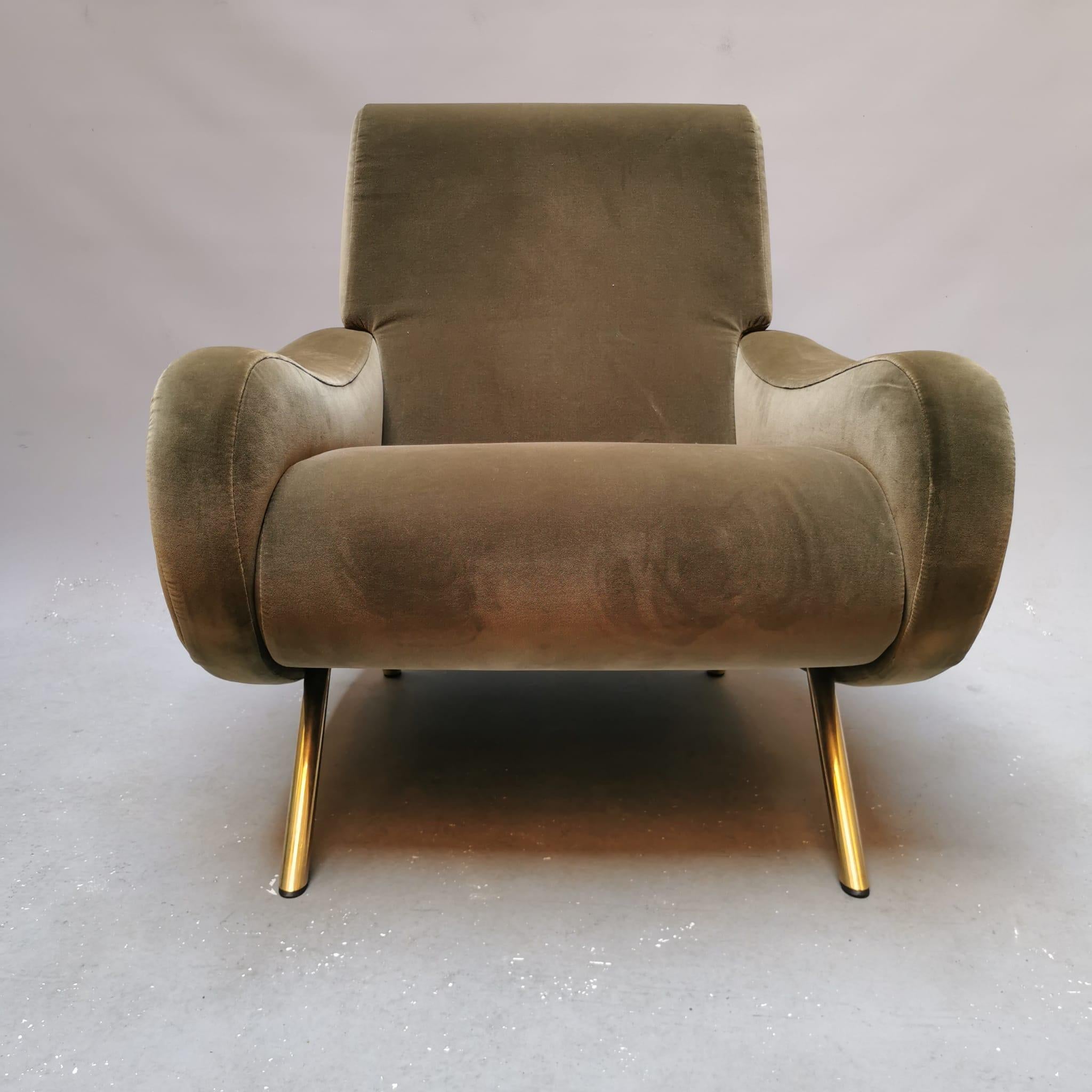 Mid-Century Modern Lady chair in green velvet by Marco Zanuso for Arflex For Sale