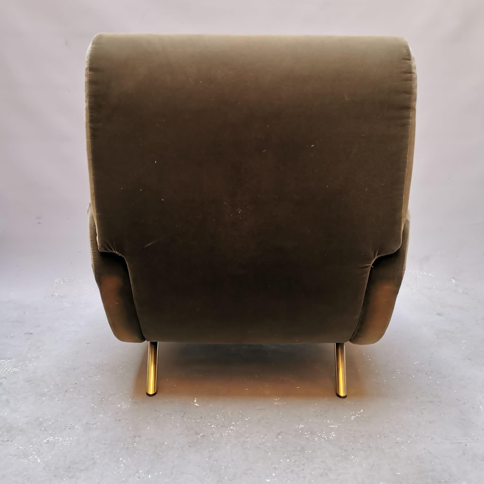 Lady chair in green velvet by Marco Zanuso for Arflex In Good Condition For Sale In Milano, Lombardia