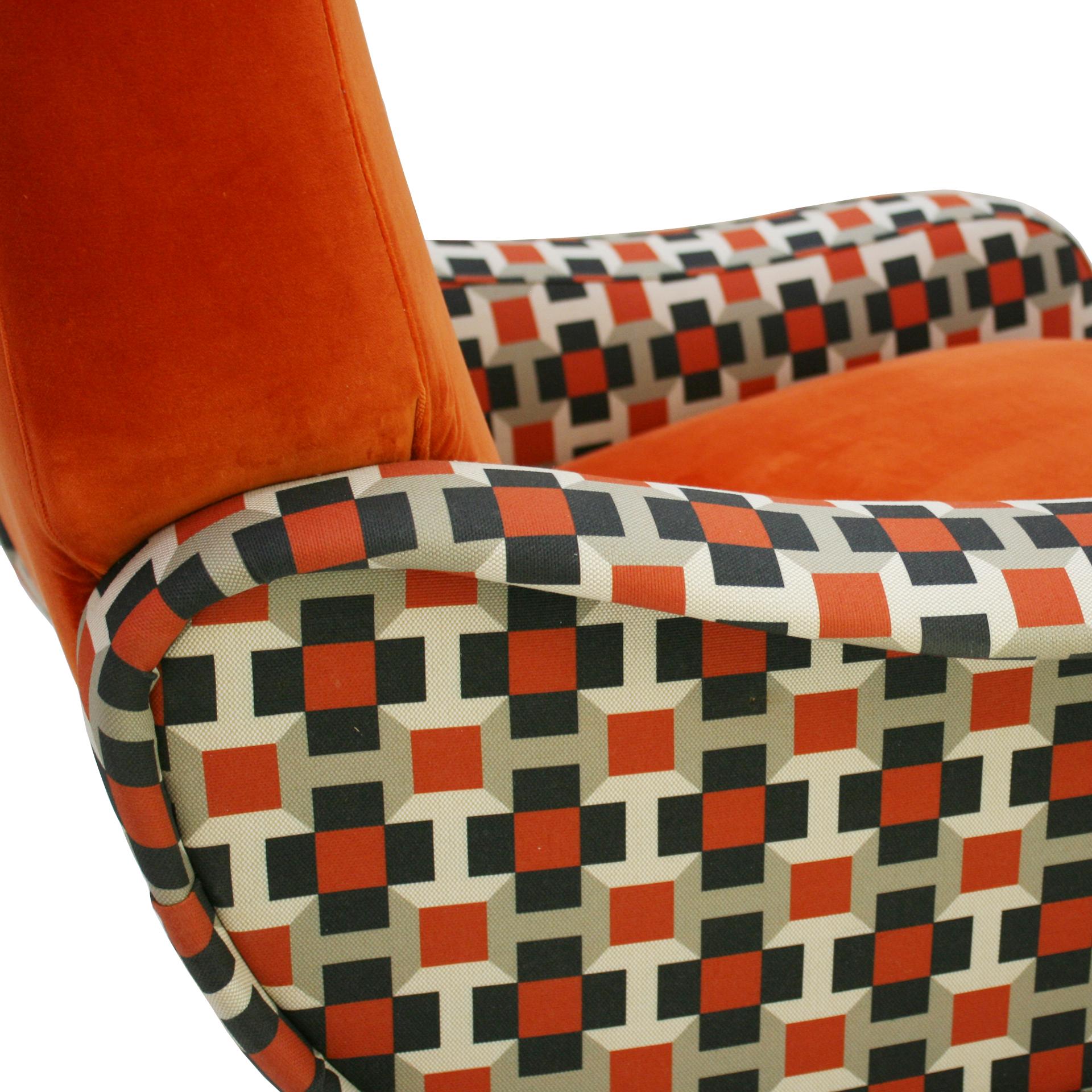 Lady Marco Zanuso by Arflex Cotton Velvet and Hermes Fabric Italian Armchair For Sale 6