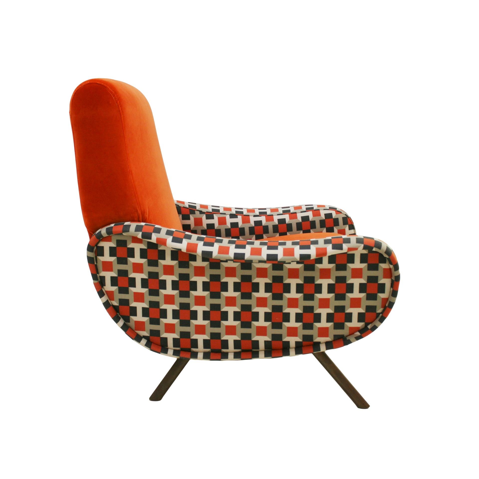 Lady Marco Zanuso by Arflex Cotton Velvet and Hermes Fabric Italian Armchair In Good Condition For Sale In Madrid, ES