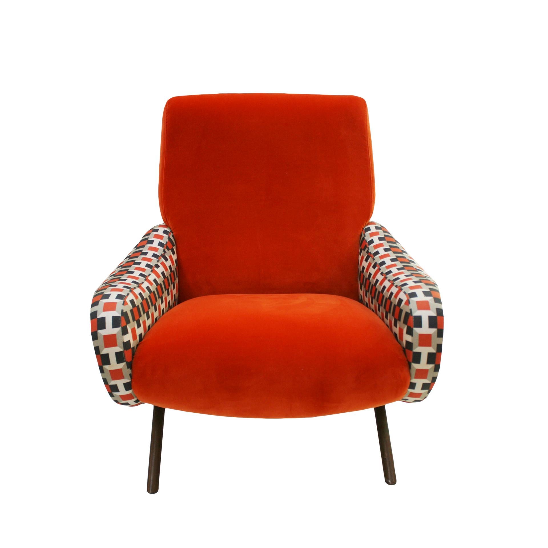 20th Century Lady Marco Zanuso by Arflex Cotton Velvet and Hermes Fabric Italian Armchair For Sale