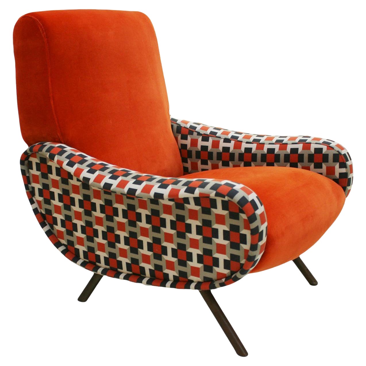 Sillón italiano de terciopelo de algodón y tela de Hermes Lady Marco Zanuso by Arflex en venta