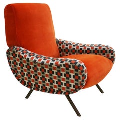Lady Marco Zanuso by Arflex Cotton Velvet and Hermes Fabric Italian Armchair