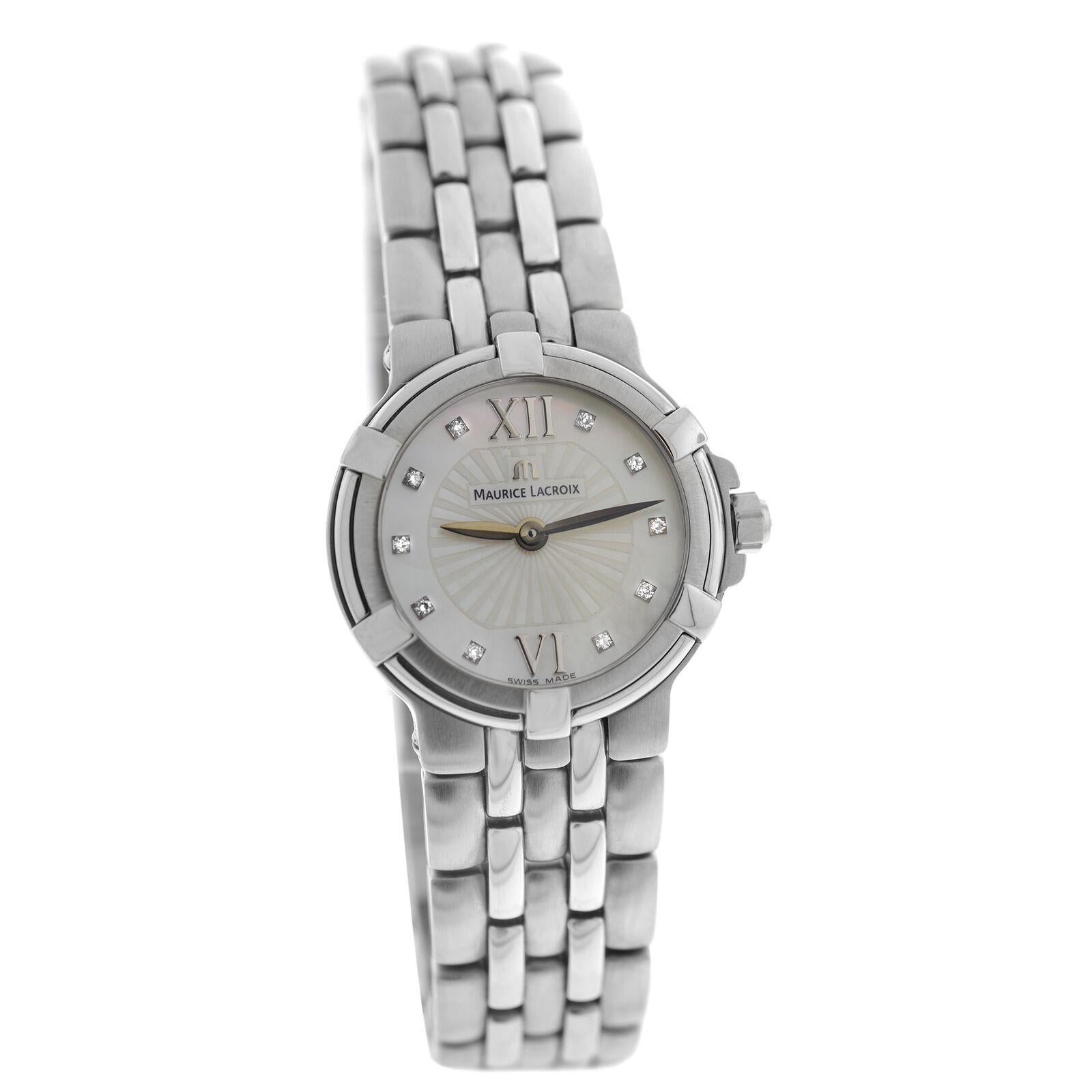 Brand	Maurice Lacroix
Model	Calypso CA1102-SS002-170
Gender	Ladies
Condition	New Store Display Model
Movement	Quartz
Case Material	Stainless Steel 
Bracelet / Strap Material	Stainless Steel 
Clasp / Buckle Material	Stainless Steel
Clasp