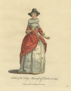 Lady Mayoress of London in 1640, Ruff and Red Gown, Jefferys Costume Print, 1757