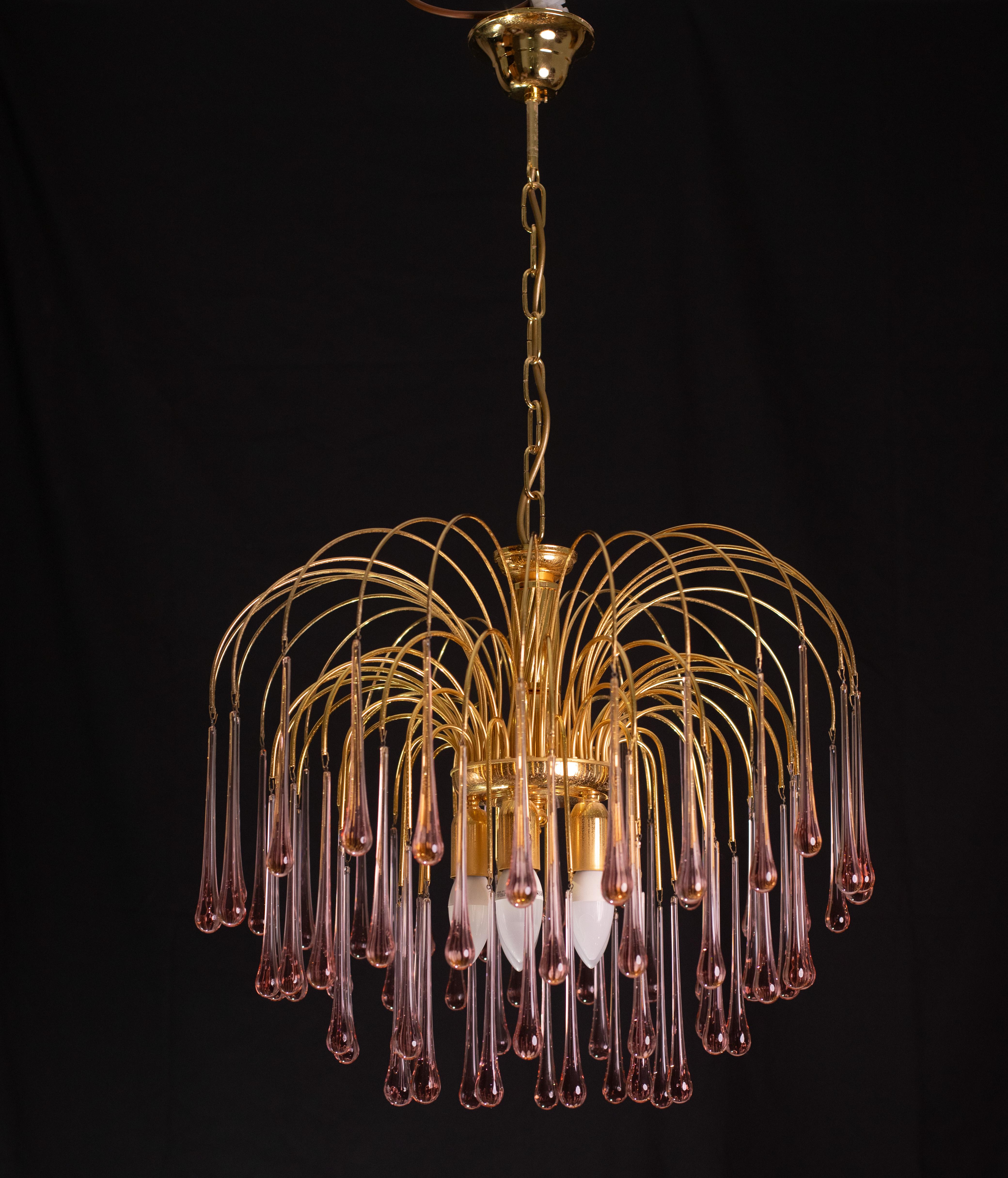 Lady Michelle, Large Size Pink Drops Murano Chandelier, 1980s For Sale 6