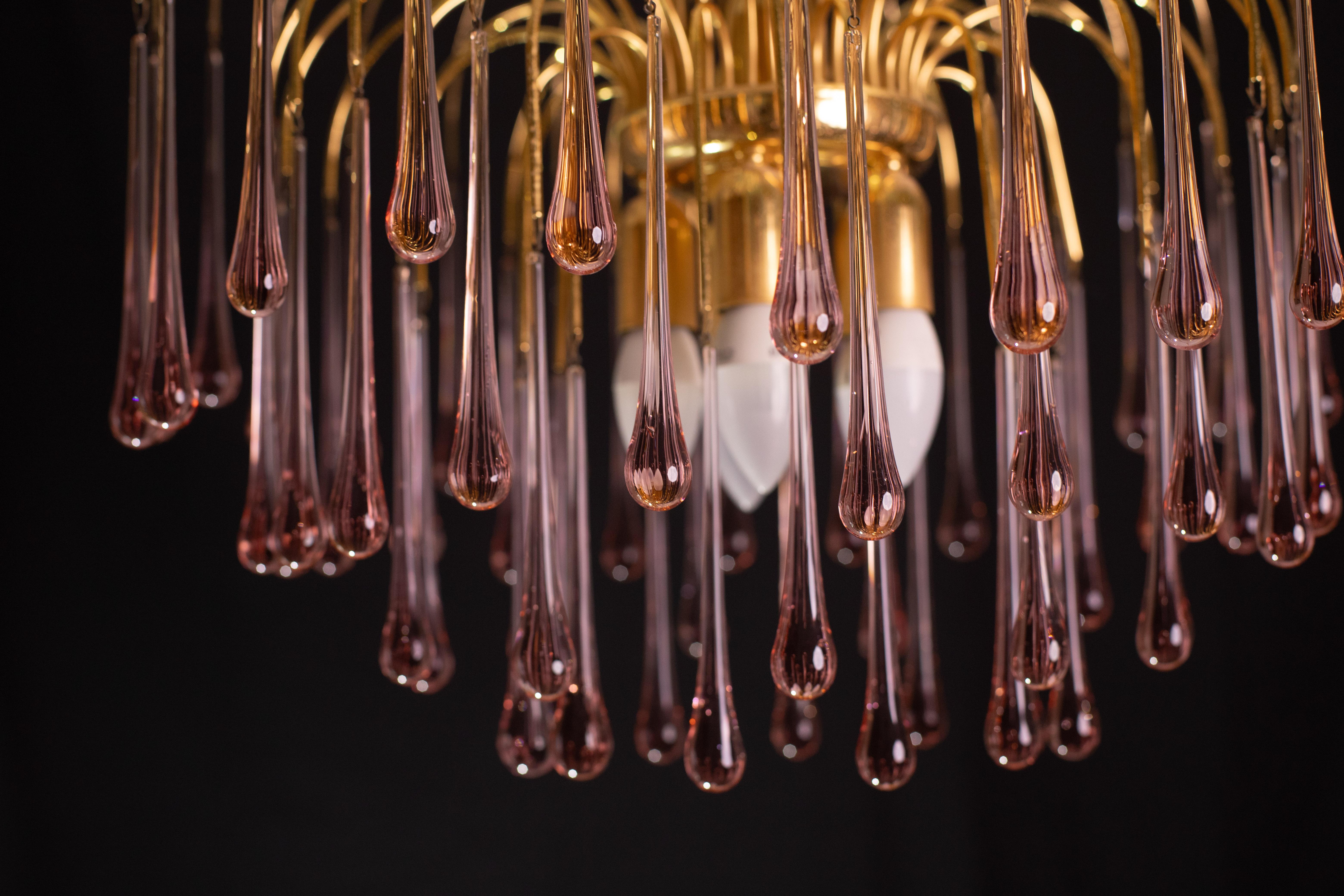 Lady Michelle, Large Size Pink Drops Murano Chandelier, 1980s For Sale 8