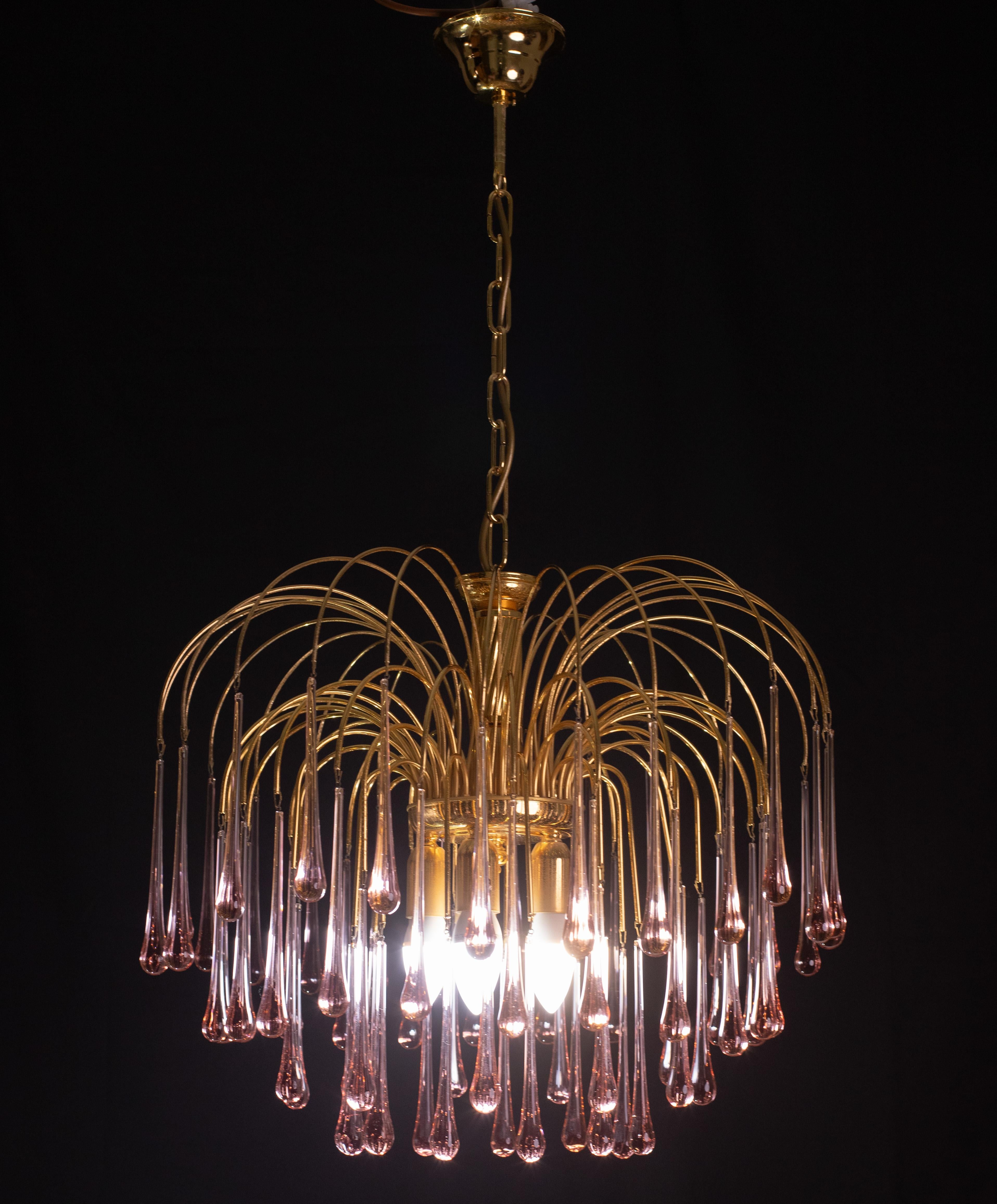 Lady Michelle, Large Size Pink Drops Murano Chandelier, 1980s In Good Condition For Sale In Roma, IT