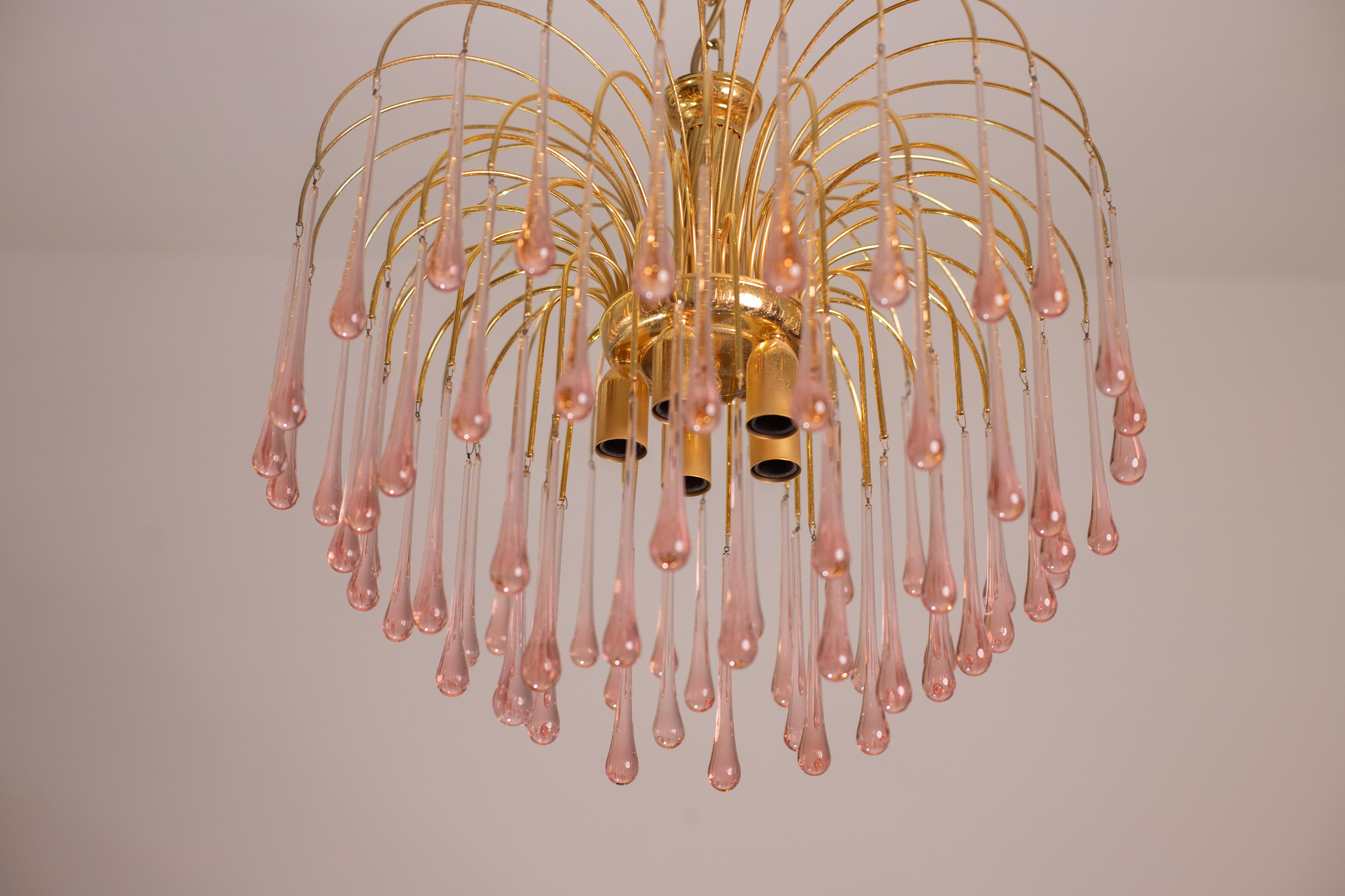 Late 20th Century Lady Michelle, Large Size Pink Drops Murano Chandelier, 1980s For Sale