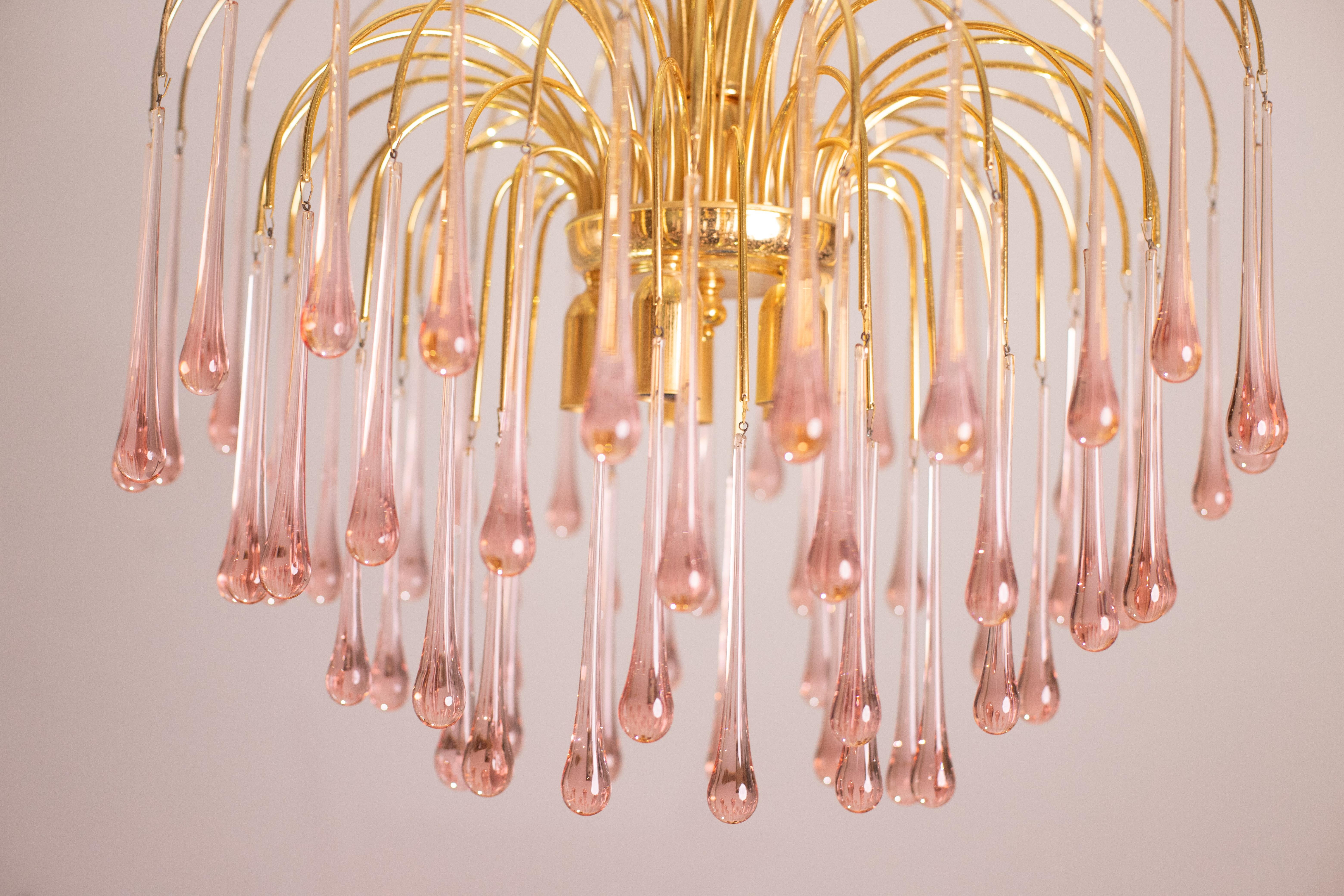 Lady Michelle, Large Size Pink Drops Murano Chandelier, 1980s For Sale 2