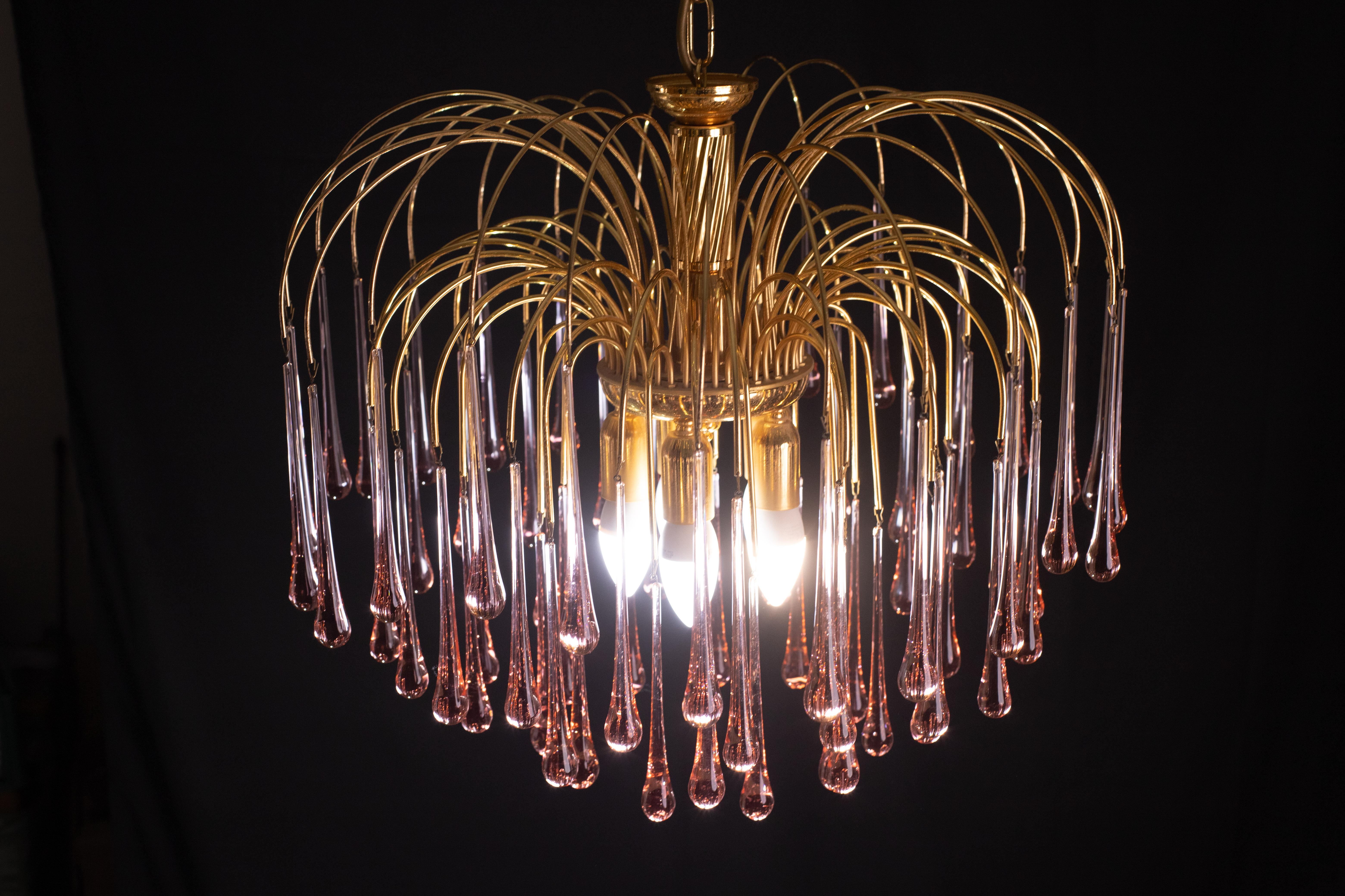Lady Michelle, Large Size Pink Drops Murano Chandelier, 1980s For Sale 4