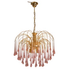 Lady Michelle, Large Size Pink Drops Murano Chandelier, 1980s