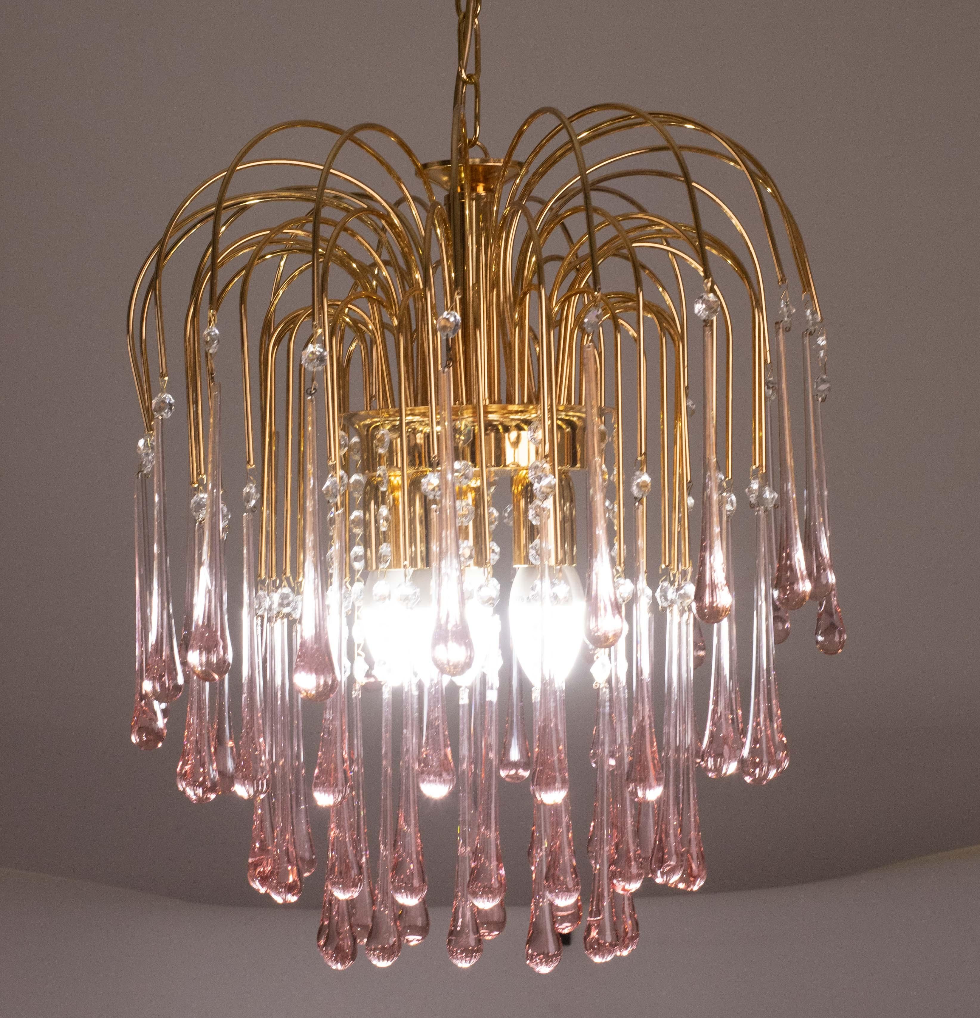 Lady Michelle, Großer Kronleuchter aus Murano Glas und Kristall mit rosa Tropfen, 1980er Jahre im Angebot 6