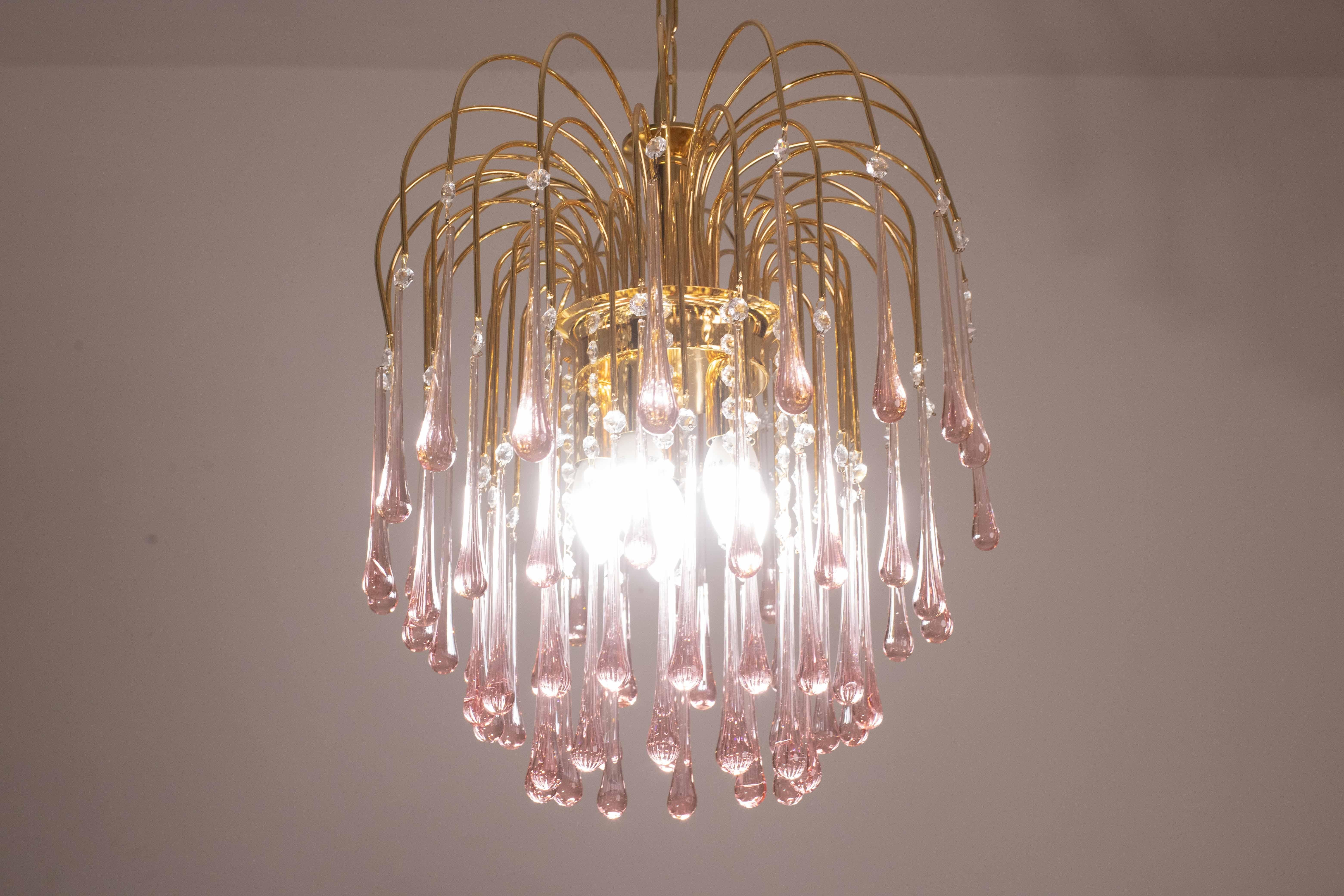 Lady Michelle, Großer Kronleuchter aus Murano Glas und Kristall mit rosa Tropfen, 1980er Jahre im Angebot 7