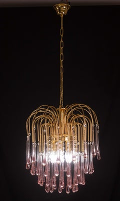 Lady Michelle, Large Size Pink Drops Murano Glass and Crystal Chandelier, 1980s