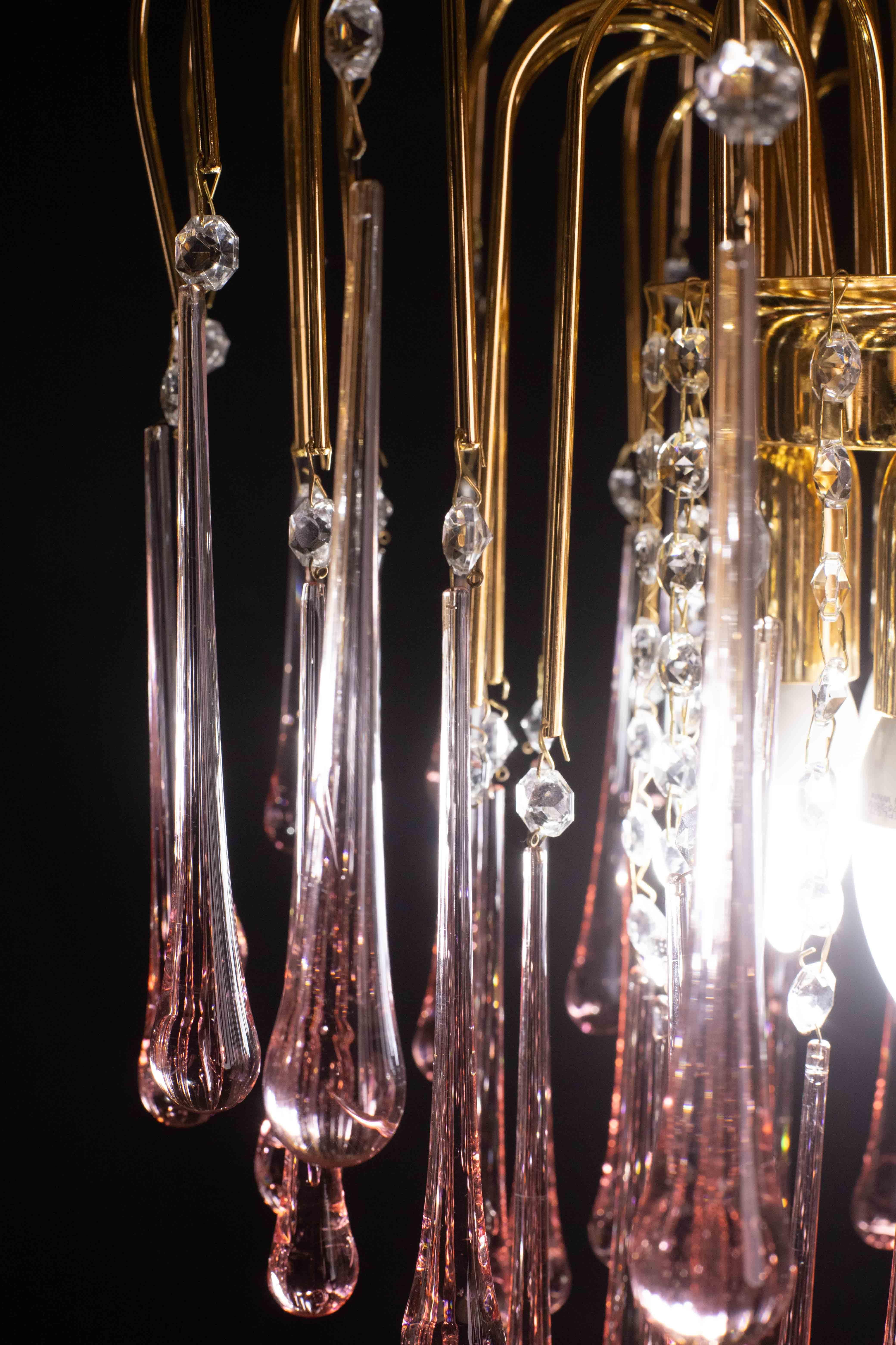 Lady Michelle, Großer Kronleuchter aus Murano Glas und Kristall mit rosa Tropfen, 1980er Jahre im Angebot 3